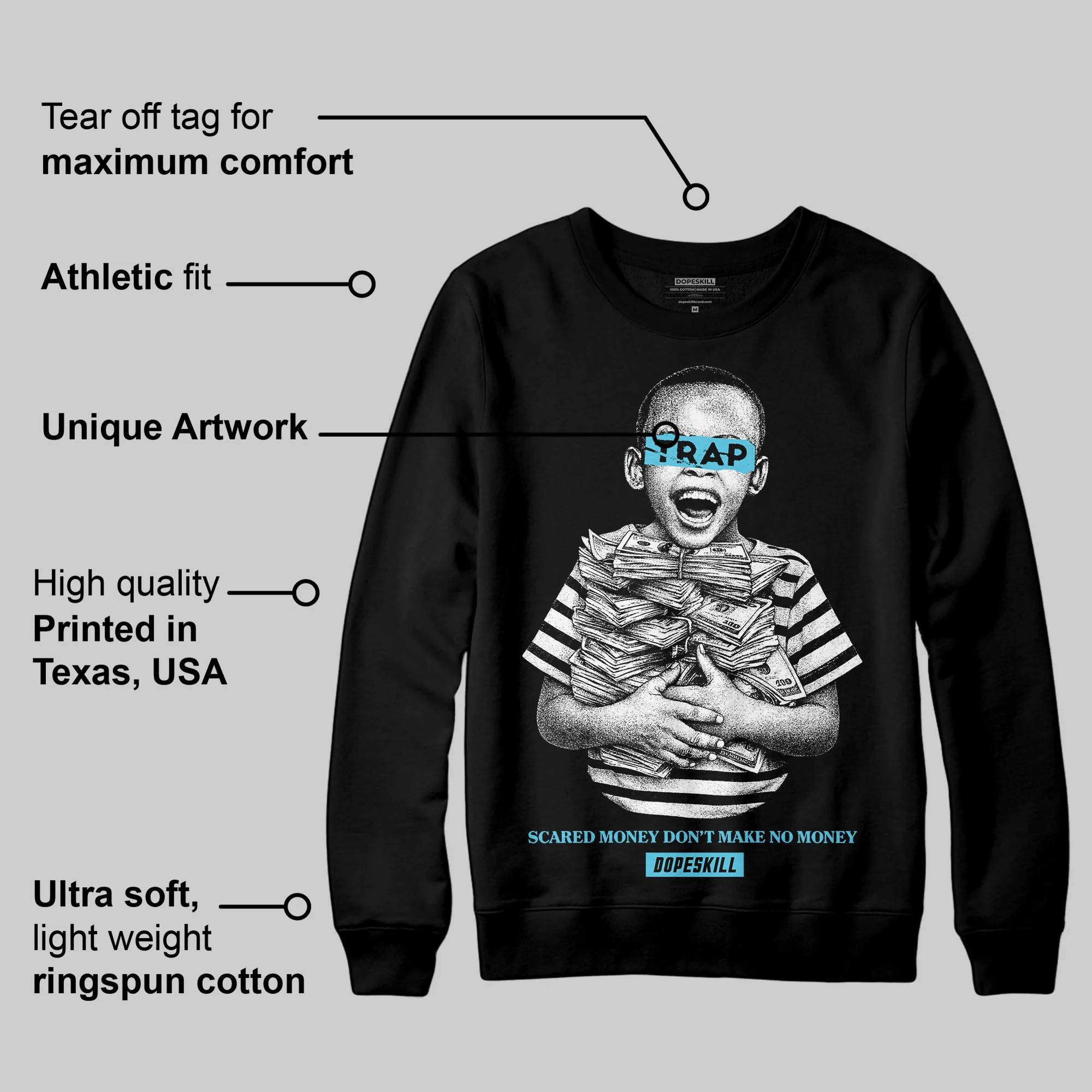 Gamma 11s DopeSkill Sweatshirt Scared Money Don't Make No Money Graphic - Image 3