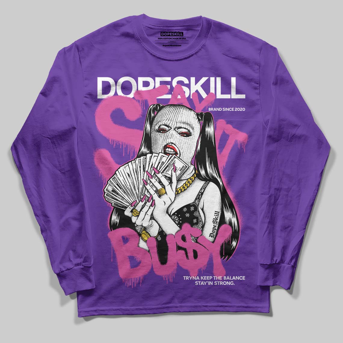 Grape 5s DopeSkill Long Sleeve T-Shirt Stay It Busy Graphic - Image 3