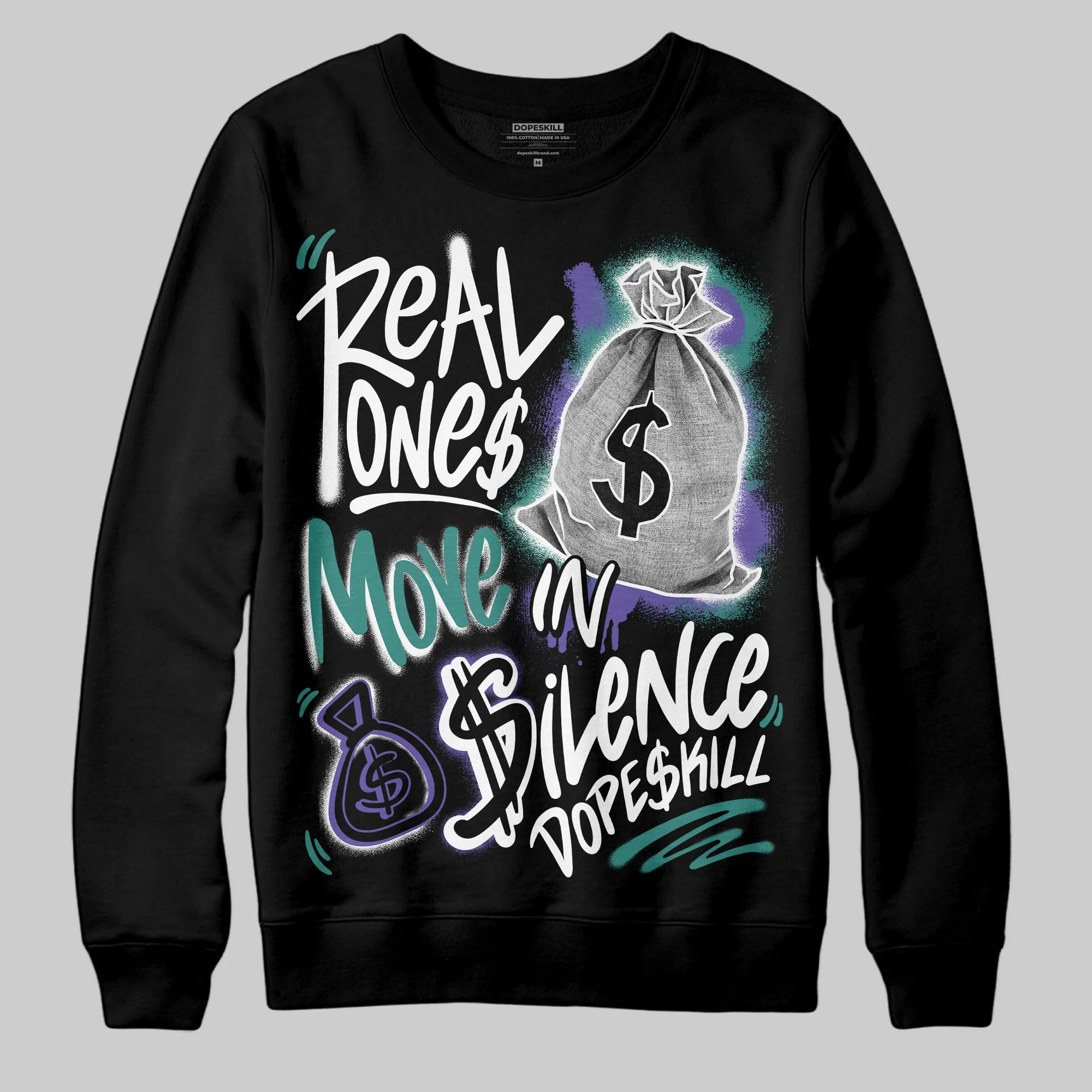 Grape 5s DopeSkill Sweatshirt Real Ones Move In Silence Graphic - Image 2