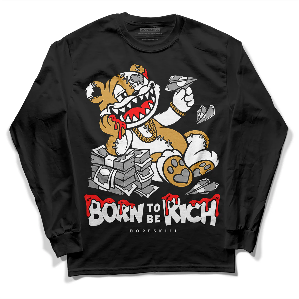 Gratitude 11s DopeSkill Long Sleeve T-Shirt Born To Be Rich Graphic - Image 2