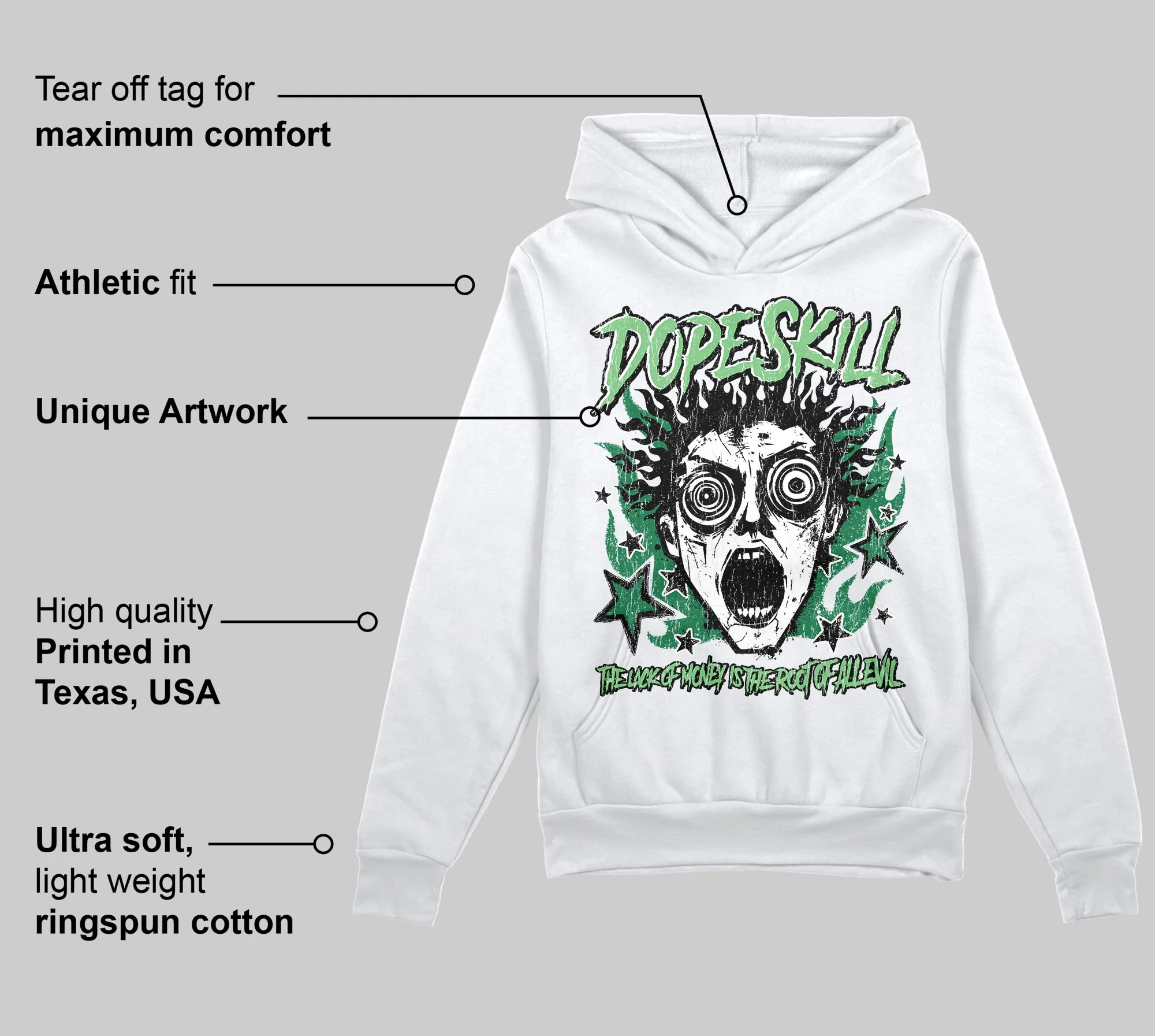 Green Collection DopeSkill Hoodie Sweatshirt Root of Evil Graphic - Image 3