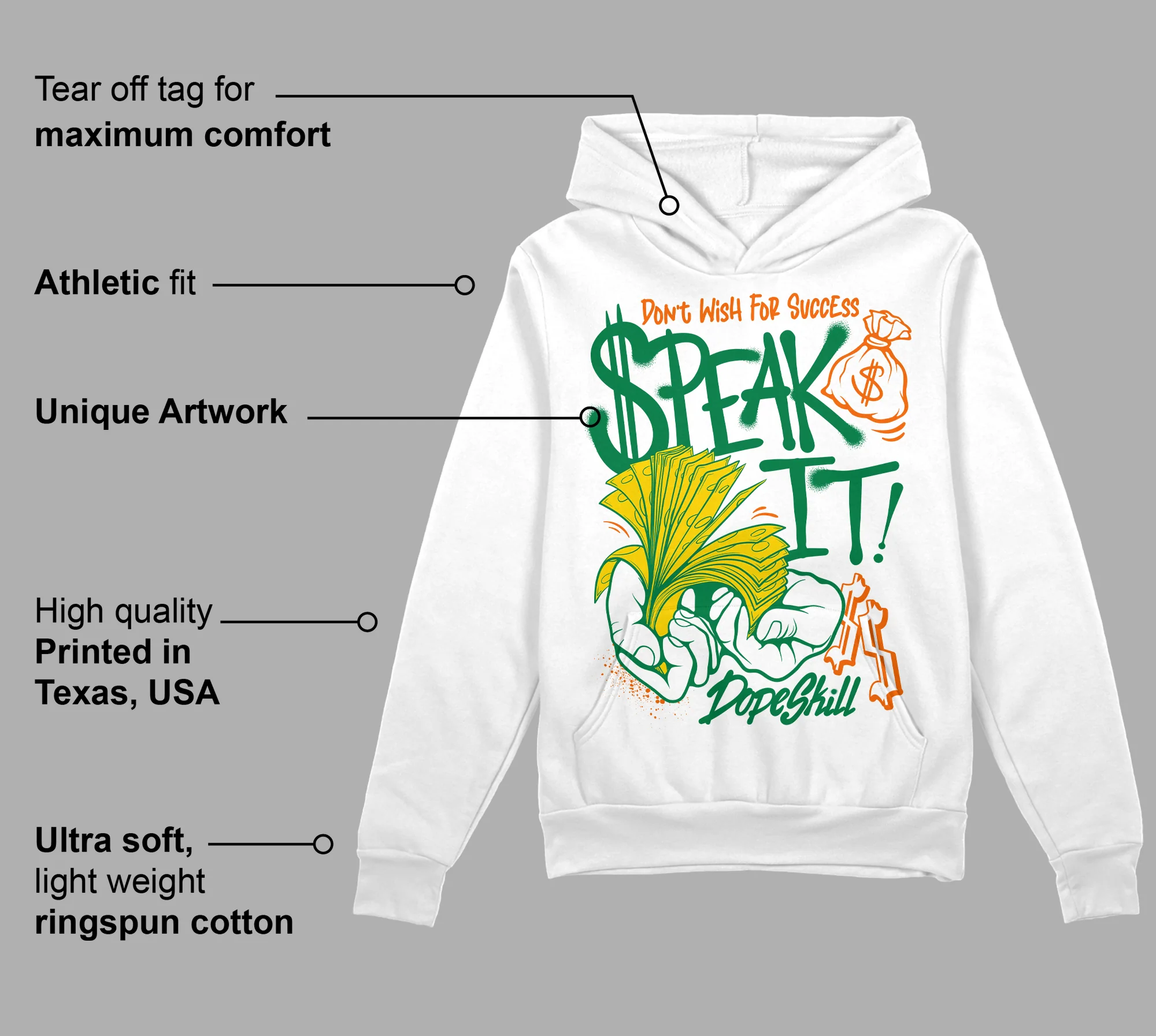 Green Collection DopeSkill Hoodie Sweatshirt Speak It Graphic - Image 3