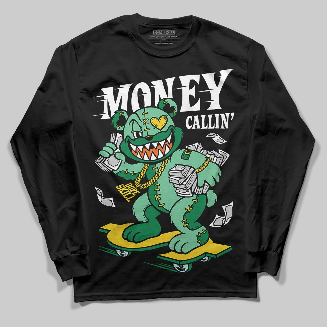 Green Collection DopeSkill Long Sleeve T-Shirt Money Callin' Graphic - Image 2