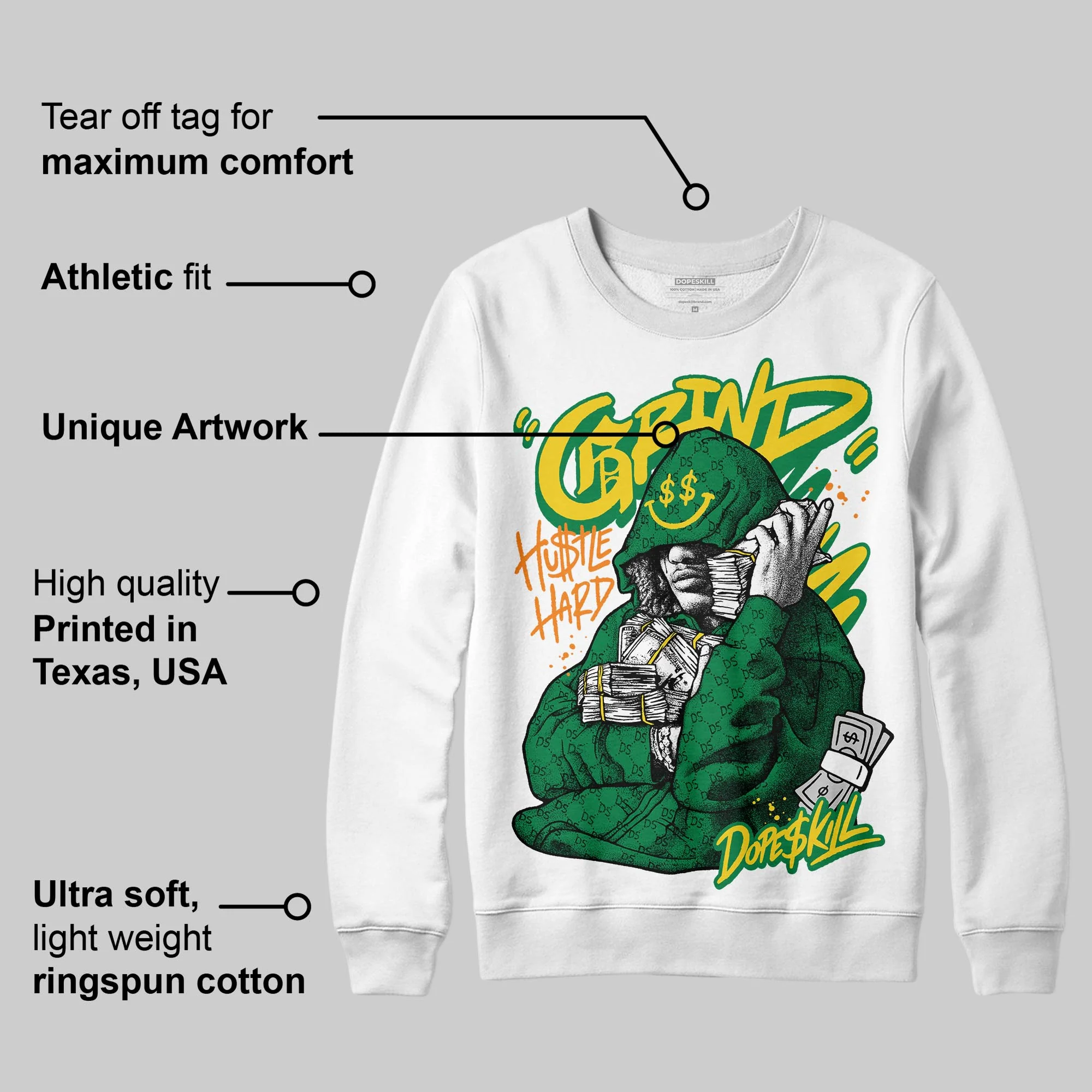 Green 'Grind Pray' DopeSkill Graphic Sweatshirt - Image 3