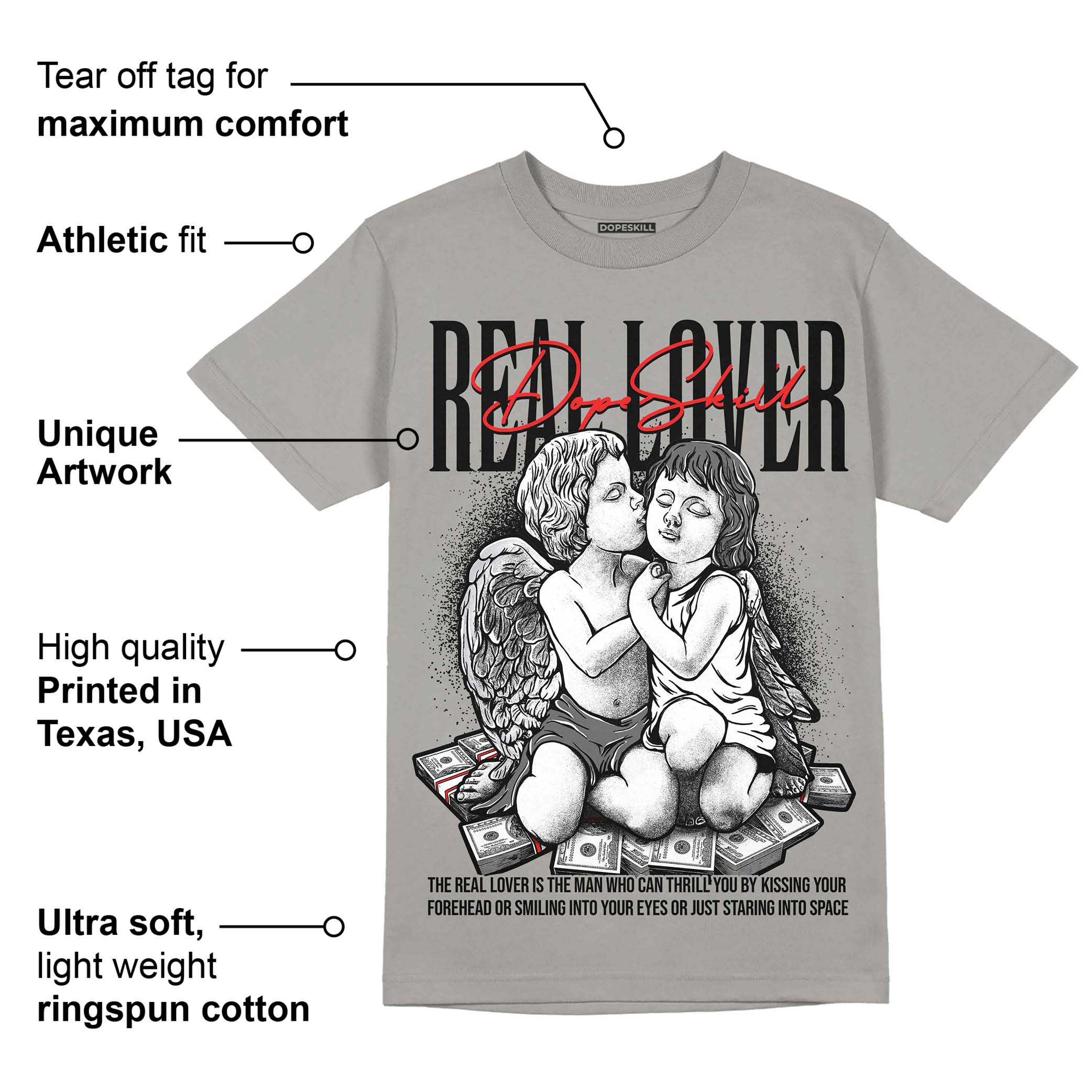 Grey Collection DopeSkill Grey T-shirt Real Lover Graphic - Image 2