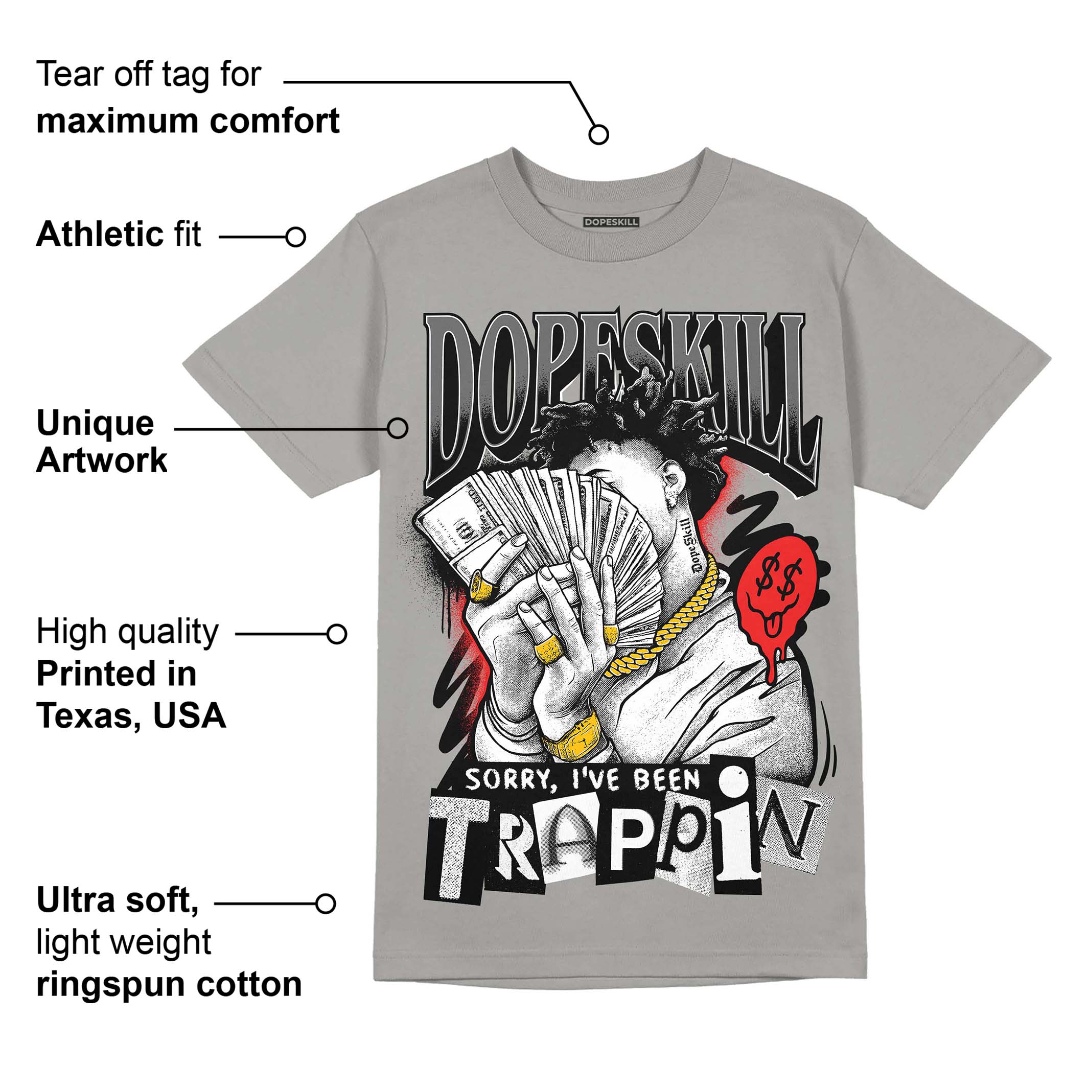 Grey Collection DopeSkill Grey T-shirt Sorry I've Been Trappin Graphic - Image 2