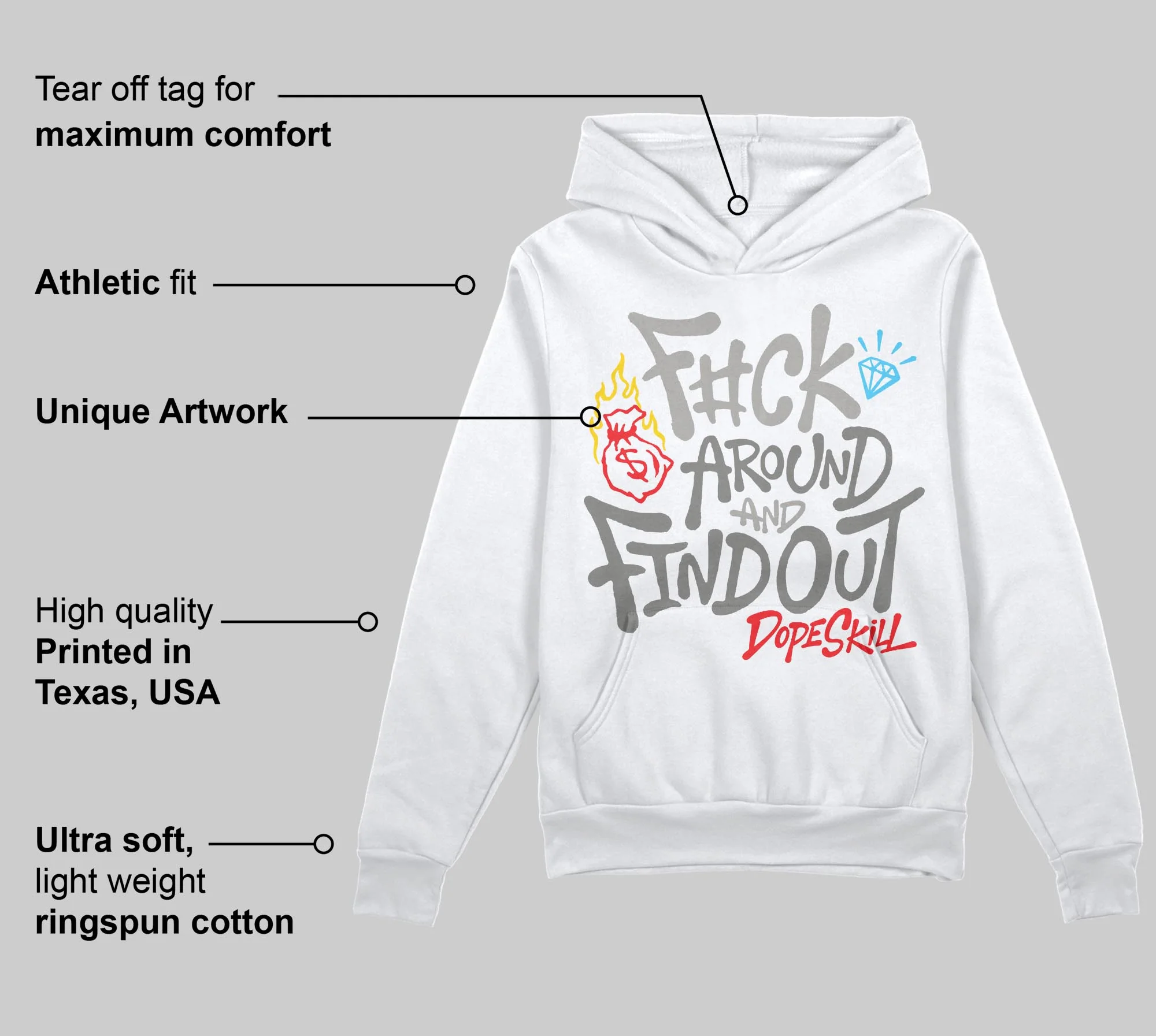 Grey Collection DopeSkill Hoodie Sweatshirt F#ck Around And Find Out Graphic - Image 3