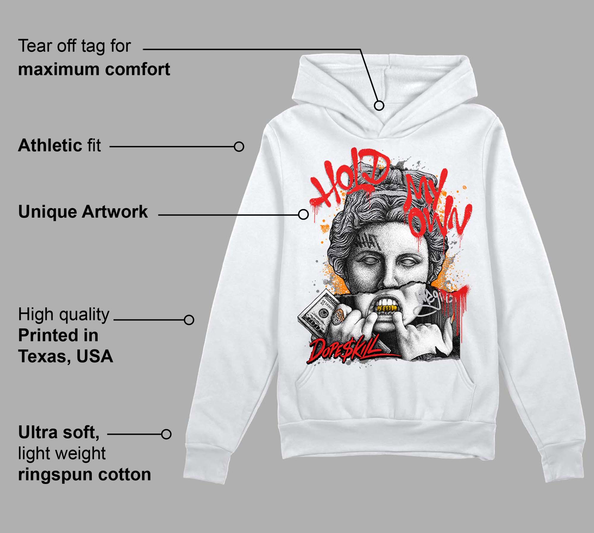 Grey Collection DopeSkill Hoodie Sweatshirt Hold My Own Graphic - Image 3
