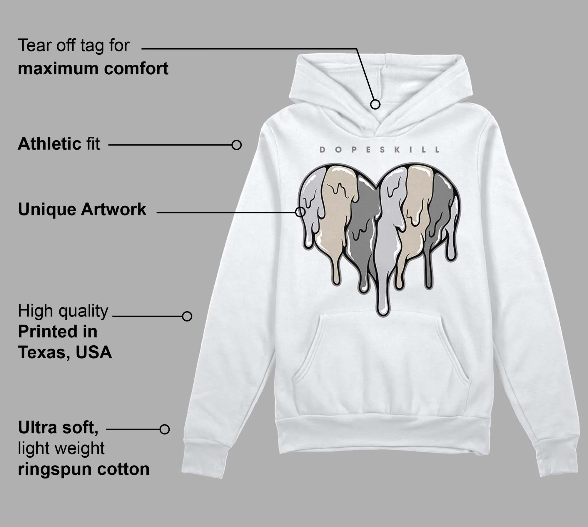 Grey Collection DopeSkill Hoodie Sweatshirt Slime Drip Heart Graphic - Image 3