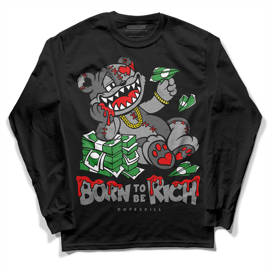 Grey Collection DopeSkill Long Sleeve T-Shirt Born To Be Rich Graphic - Image 2