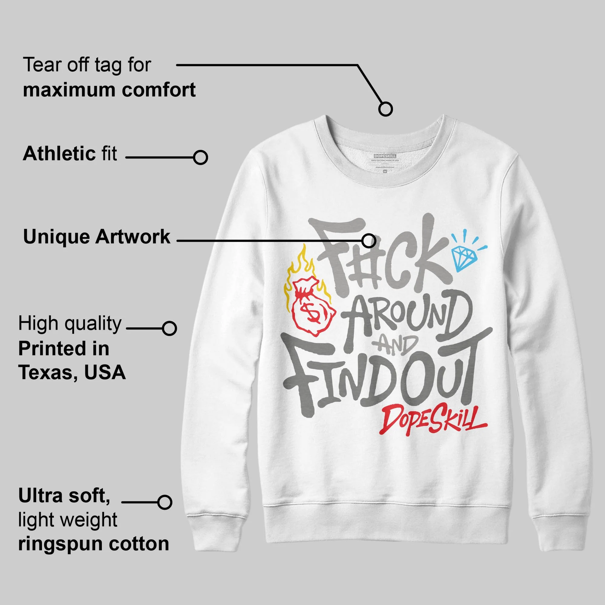 Grey Collection DopeSkill Sweatshirt F#ck Around And Find Out Graphic - Image 3