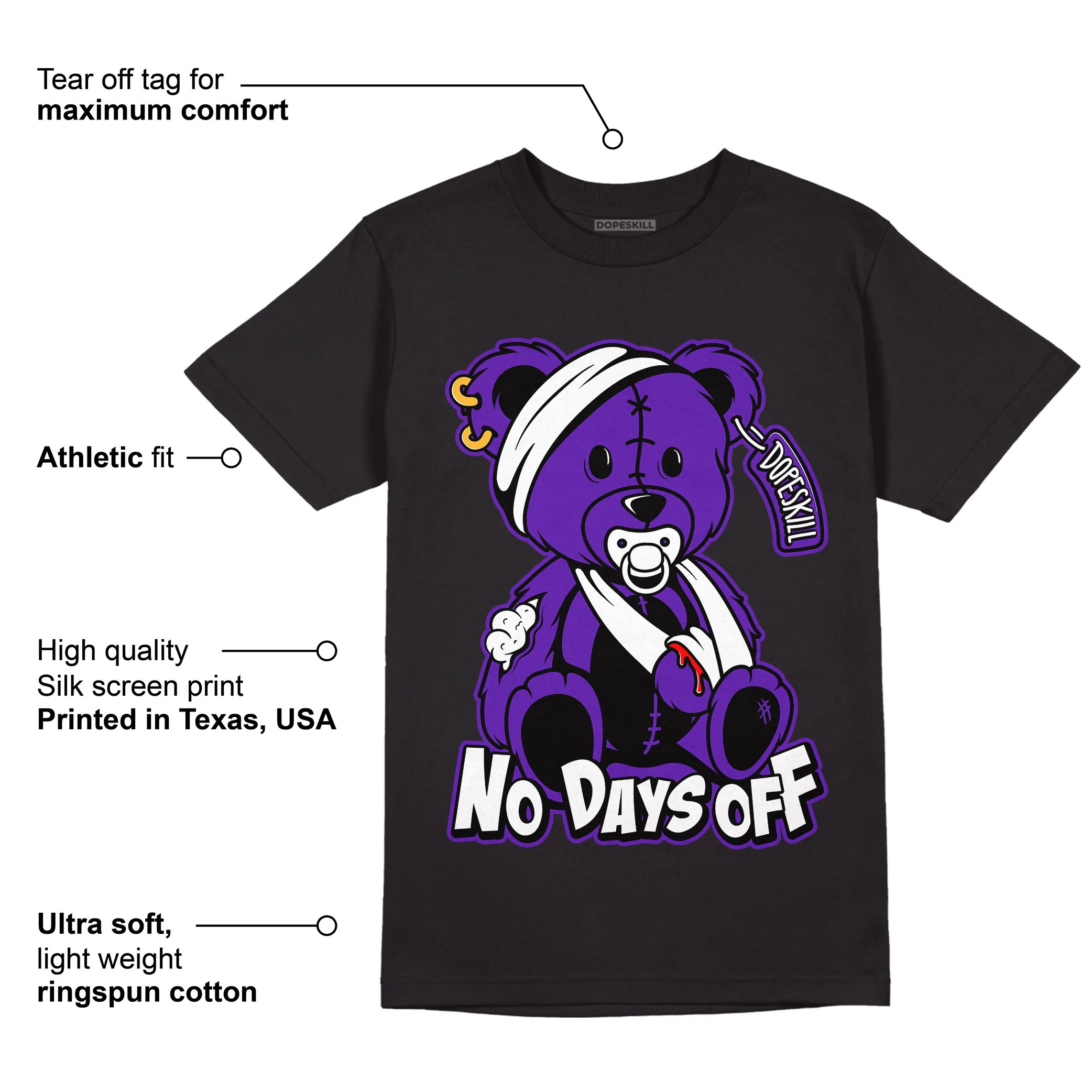 AJ 13 Court Purple DopeSkill T-Shirt Hurt Bear Graphic - Image 3