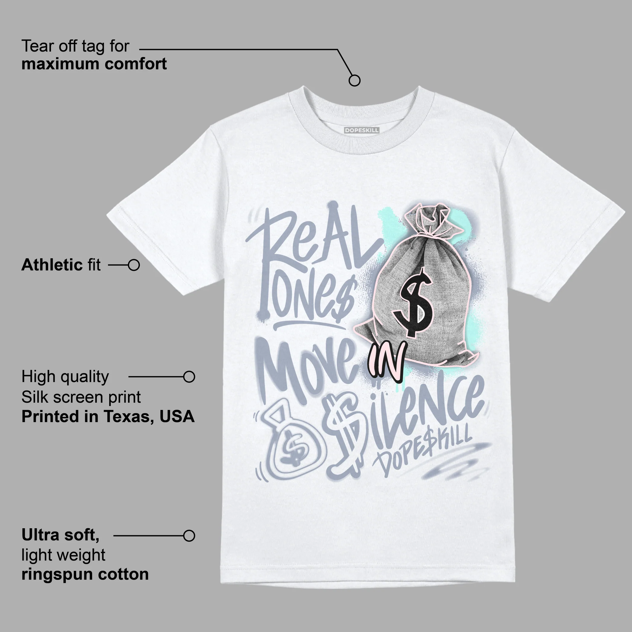 AJ 5 Easter DopeSkill T-Shirt Real Ones Move In Silence Graphic - Image 3