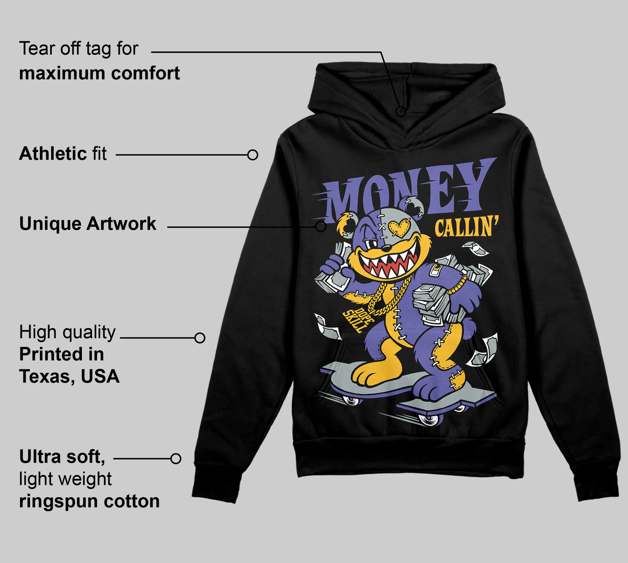 Lakers 4s DopeSkill Hoodie Sweatshirt Money Callin' Graphic - Image 3