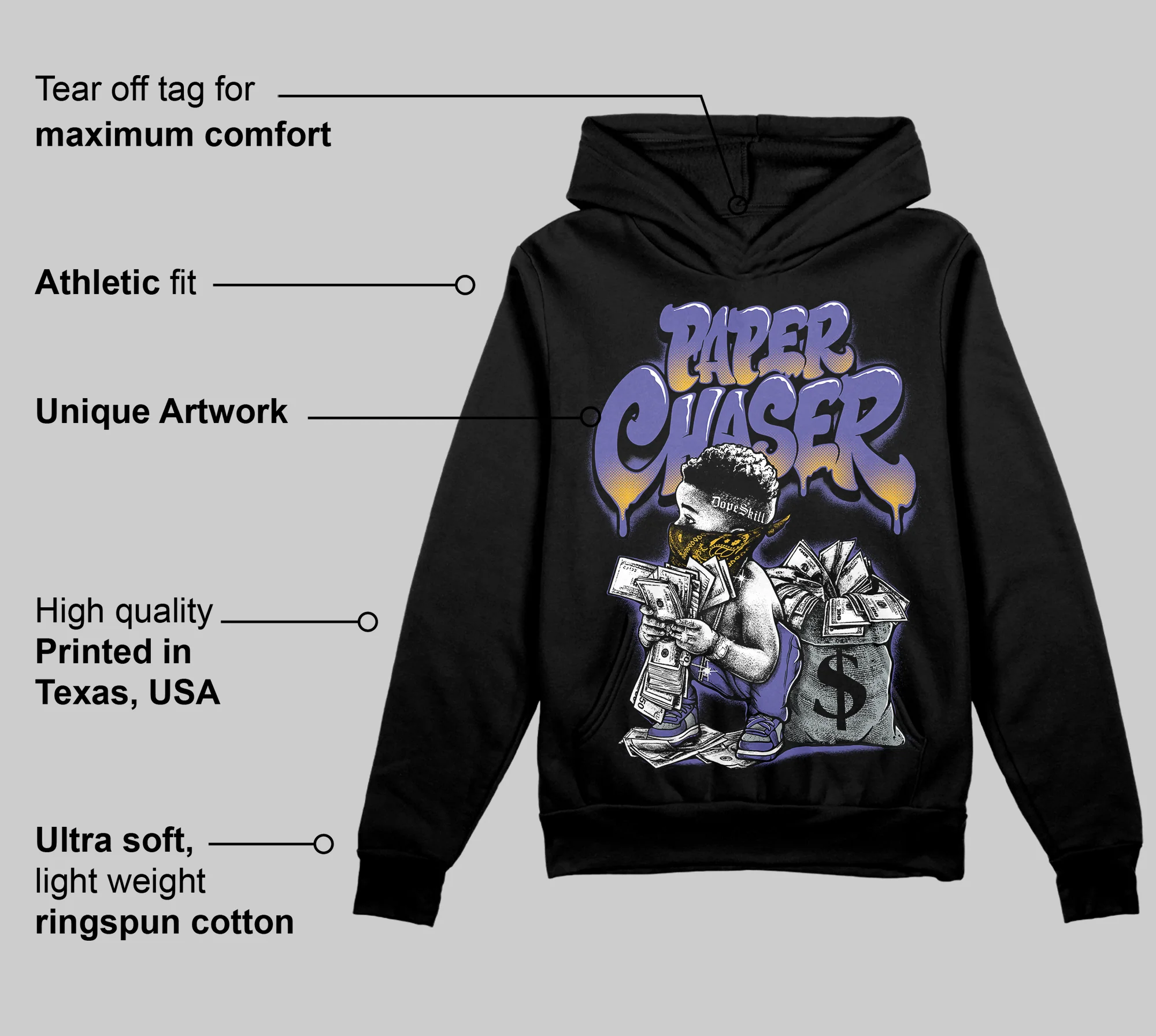 Lakers 4s DopeSkill Hoodie Sweatshirt Paper Chaser Boy Graphic - Image 3