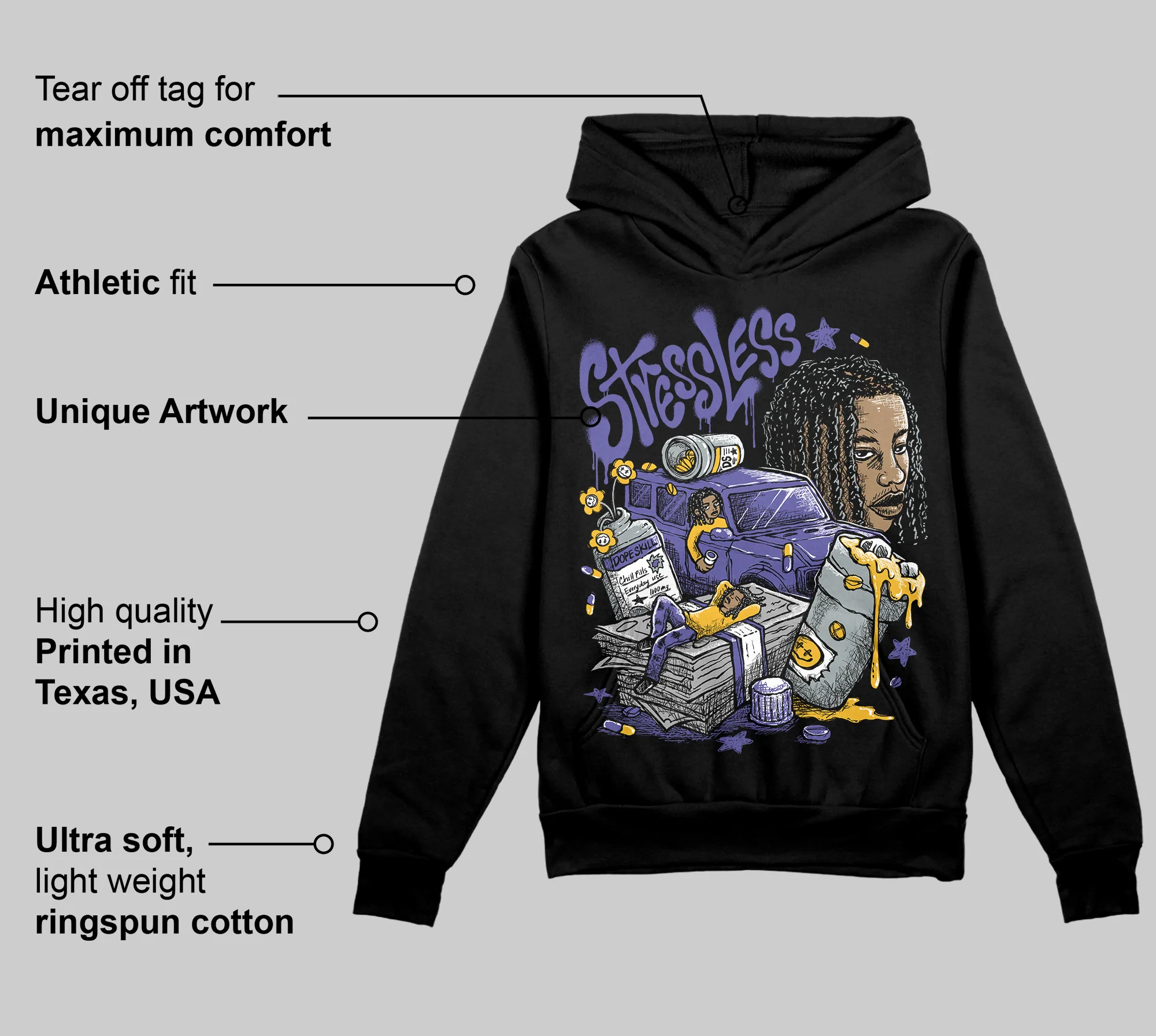 Lakers 4s DopeSkill Hoodie Sweatshirt Stressless Graphic - Image 3