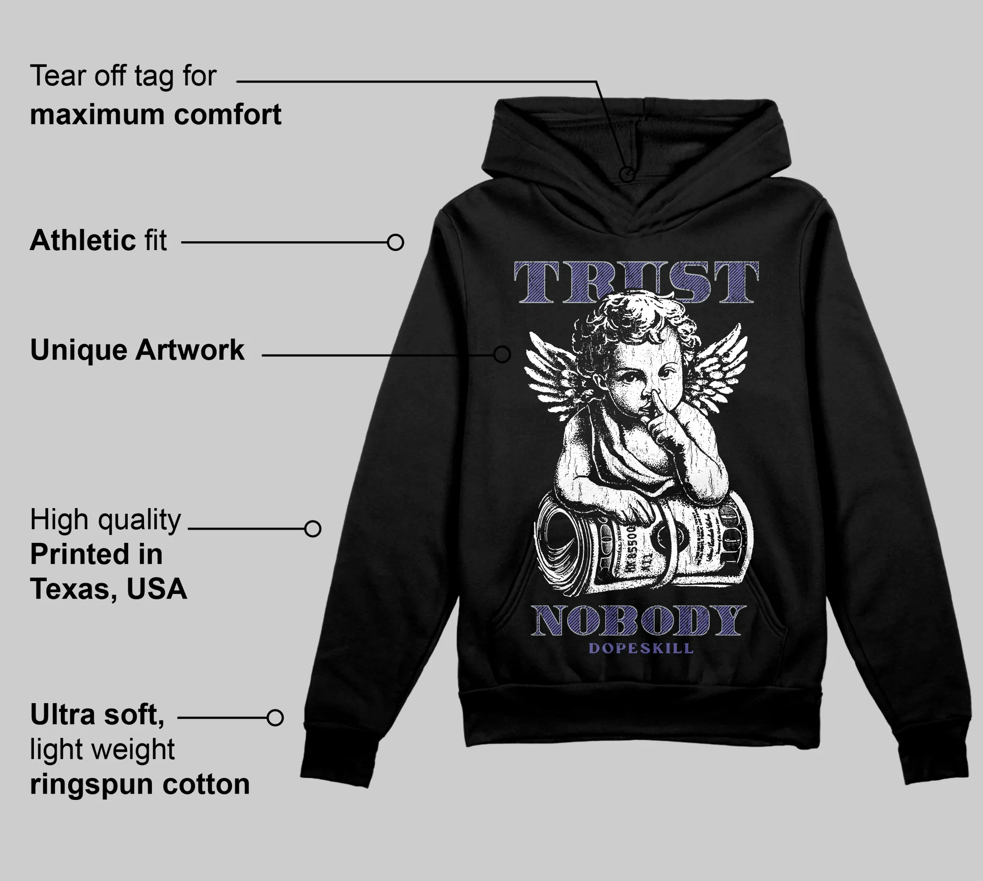 Lakers 4s DopeSkill Hoodie Sweatshirt Trust Nobody Graphic - Image 3
