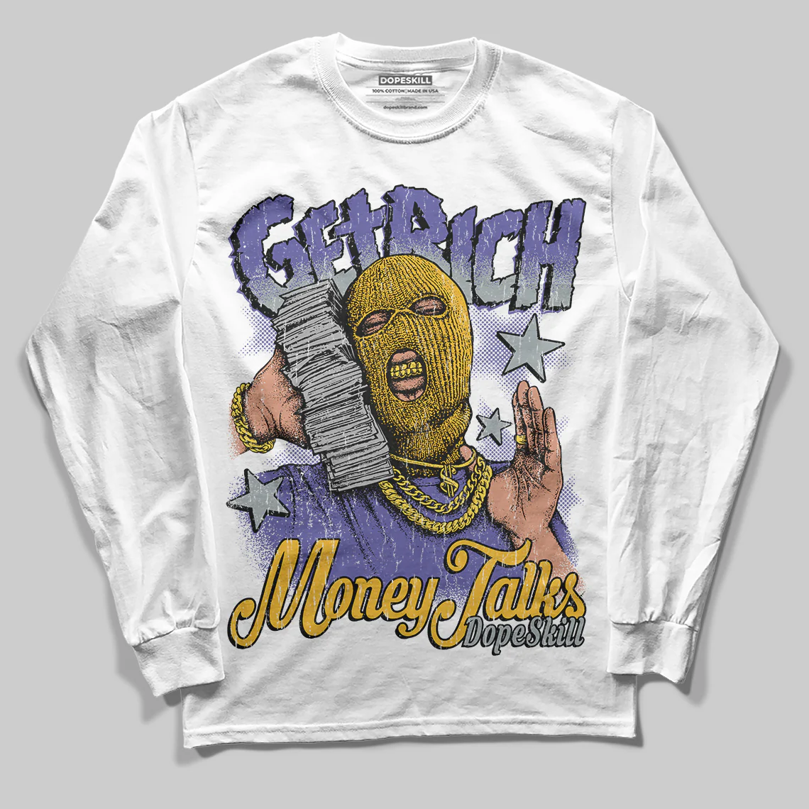 Lakers 4s DopeSkill Long Sleeve T-Shirt Get Rich Graphic - Image 2