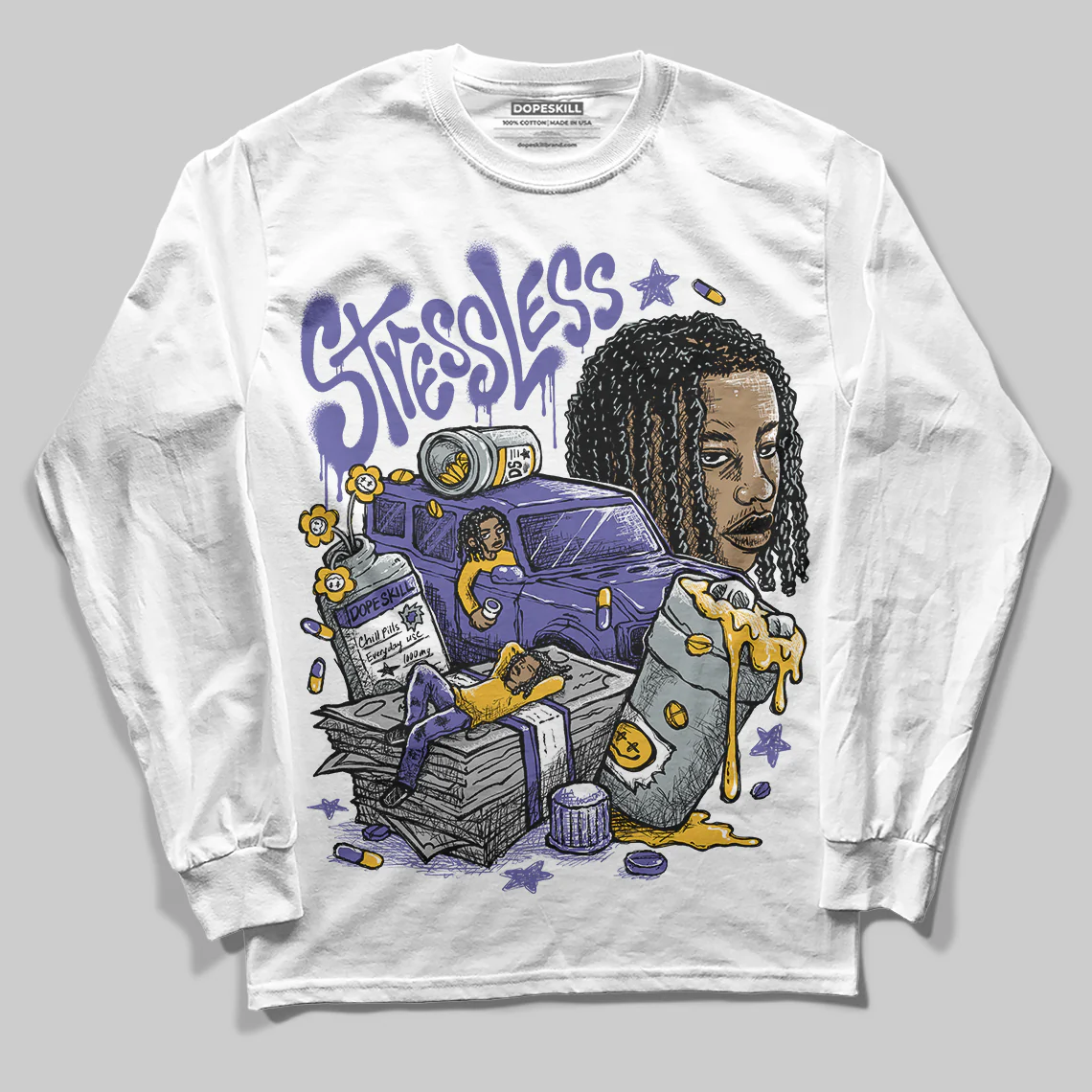 Lakers 4s DopeSkill Long Sleeve T-Shirt Stressless Graphic - Image 2
