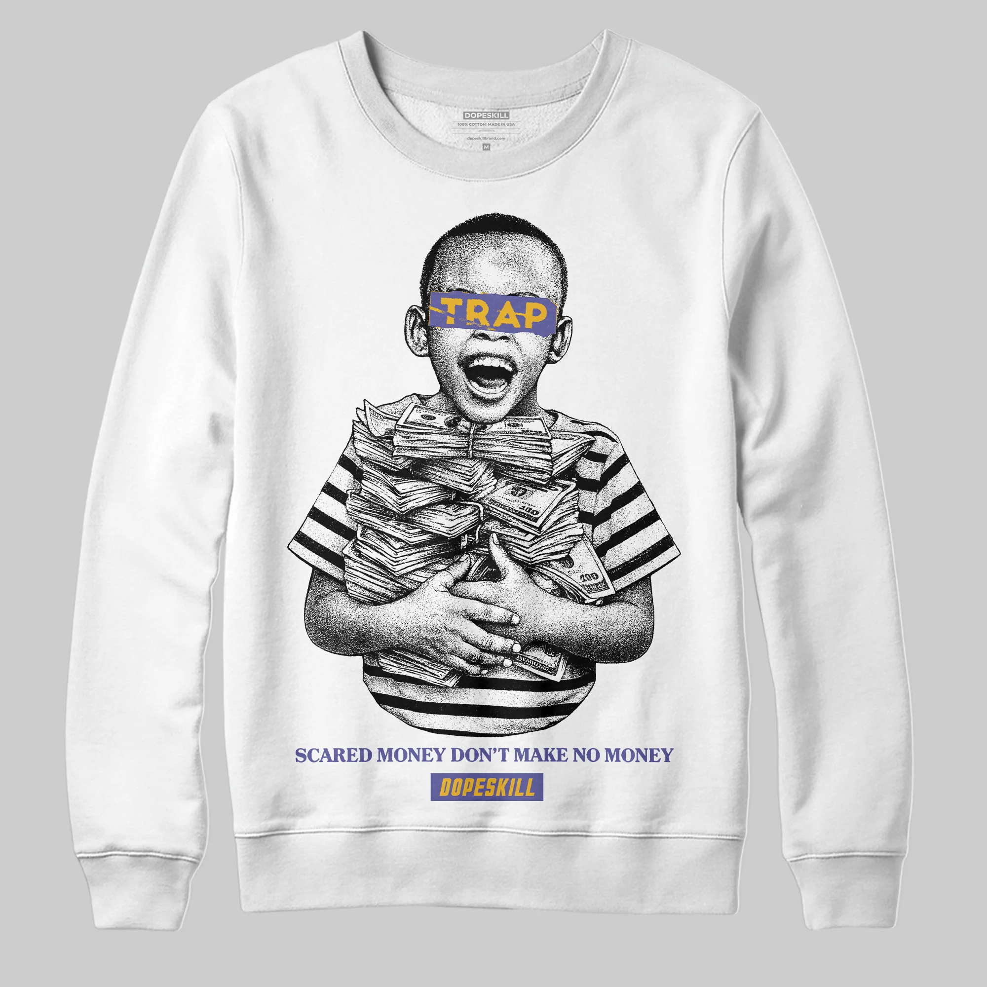 Lakers 4s DopeSkill Sweatshirt Scared Money Don't Make No Money Graphic - Image 2