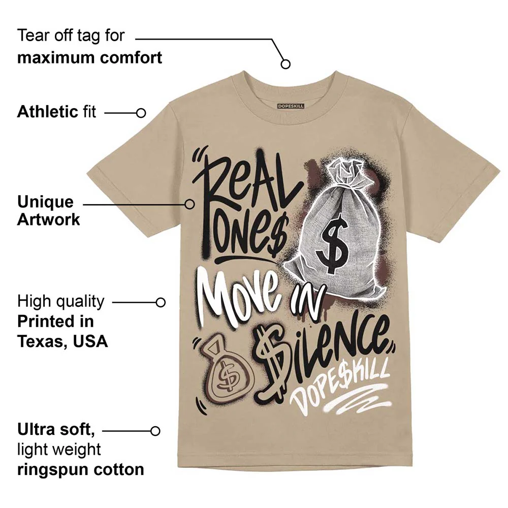 Latte 1s DopeSkill Medium Brown T-shirt Real Ones Move In Silence Graphic - Image 2
