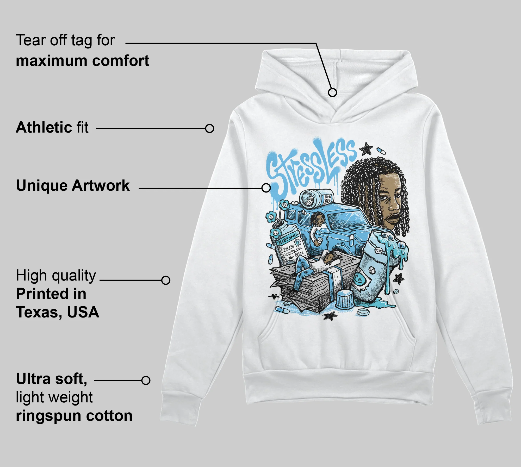 Legend Blue 11s DopeSkill Hoodie Sweatshirt Stressless Graphic - Image 3