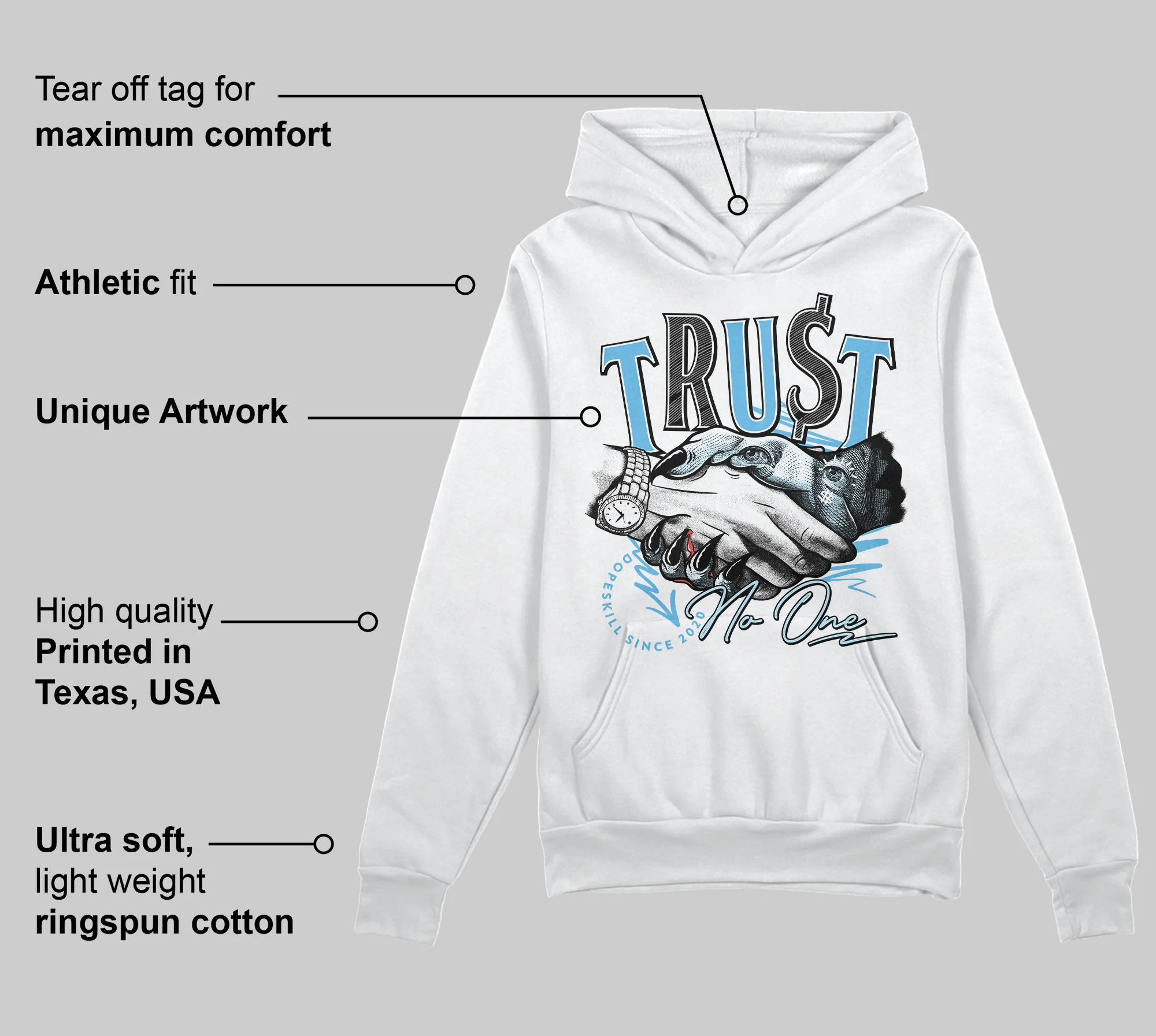 Legend Blue 11s DopeSkill Hoodie Sweatshirt Trust No One Graphic - Image 3