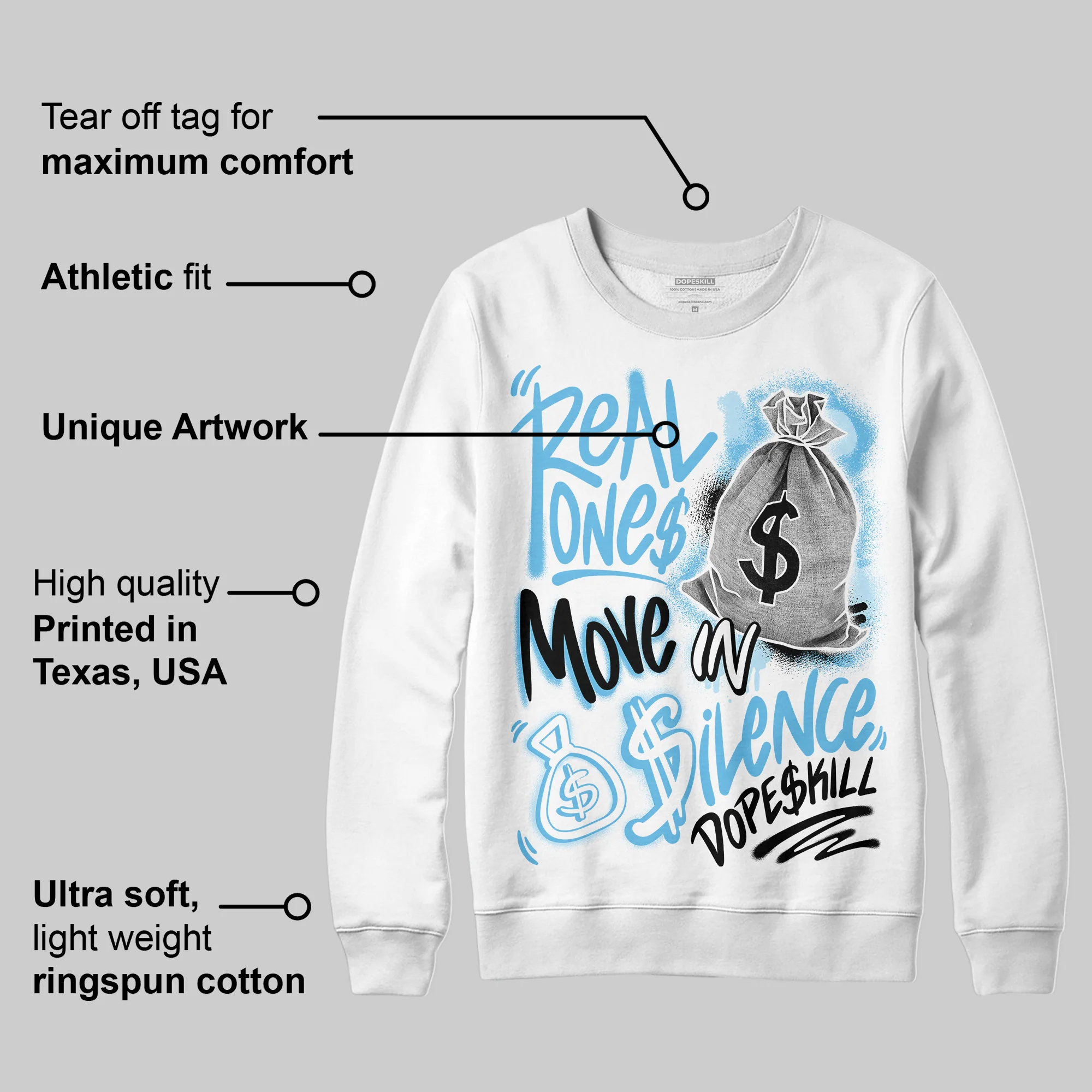 Legend Blue 11s DopeSkill Sweatshirt Real Ones Move In Silence Graphic - Image 3