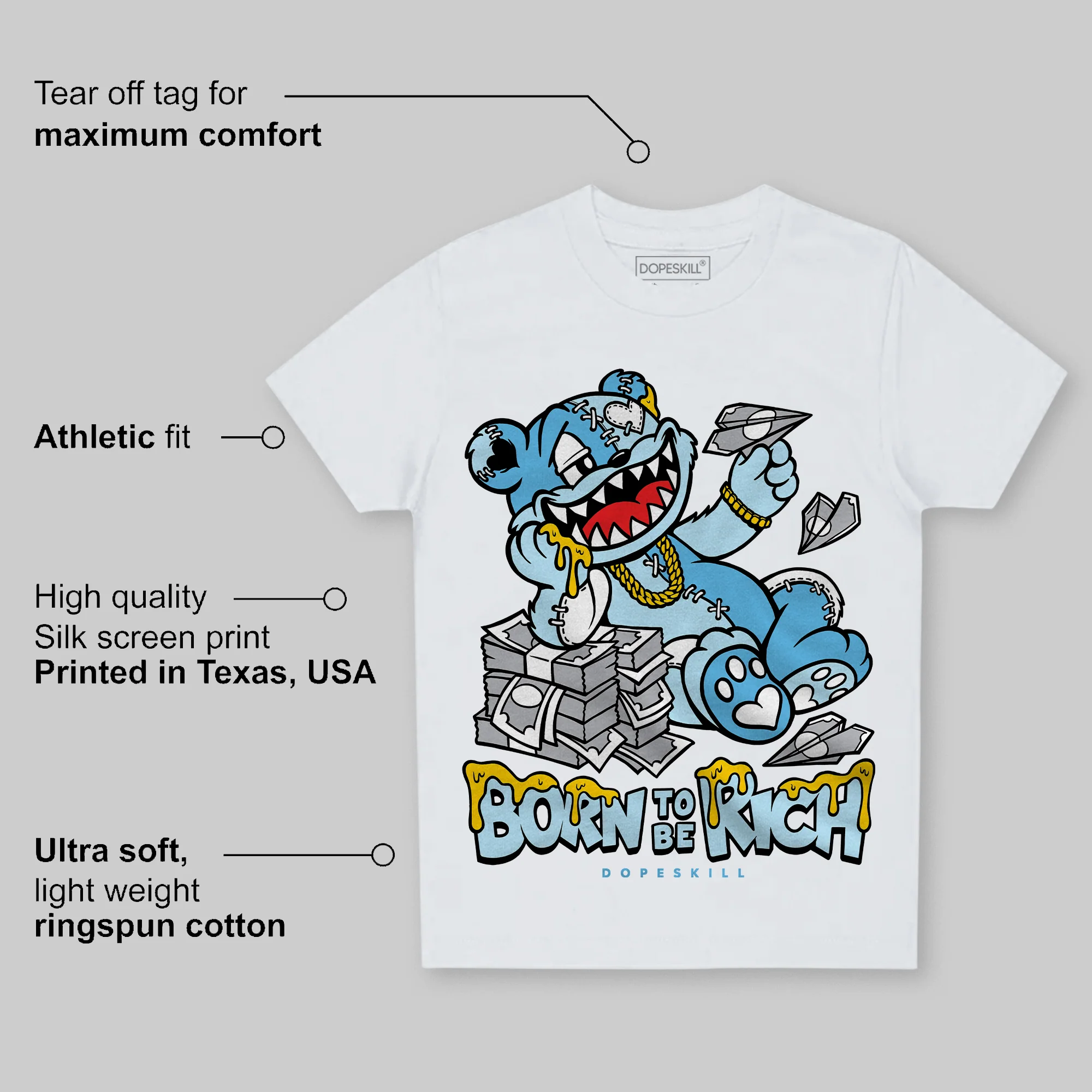 Legend Blue 11s DopeSkill Toddler Kids T-shirt Born To Be Rich Graphic - Image 3