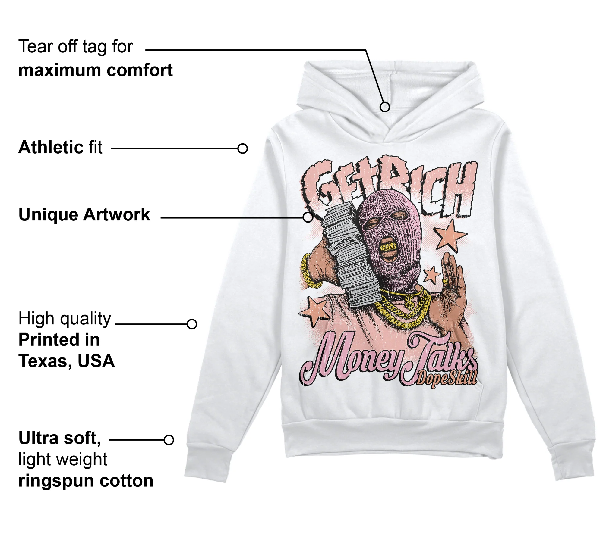 Legend Pink 11s DopeSkill Hoodie Sweatshirt Get Rich Graphic - Image 3