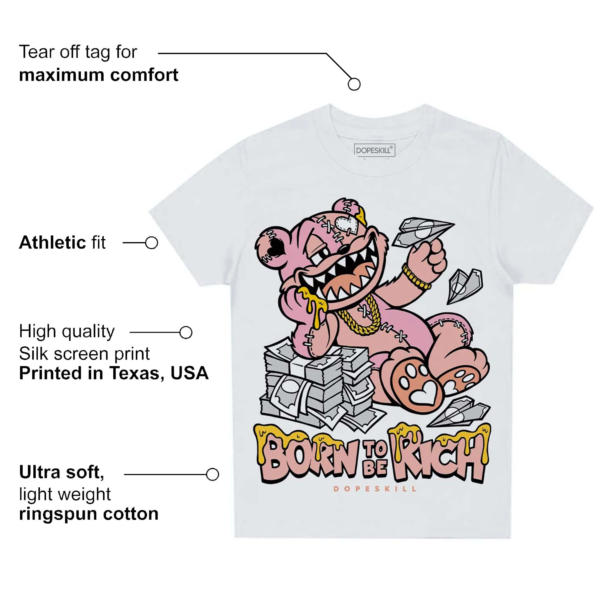Legend Pink 11s DopeSkill Toddler Kids T-shirt Born To Be Rich Graphic - Image 5