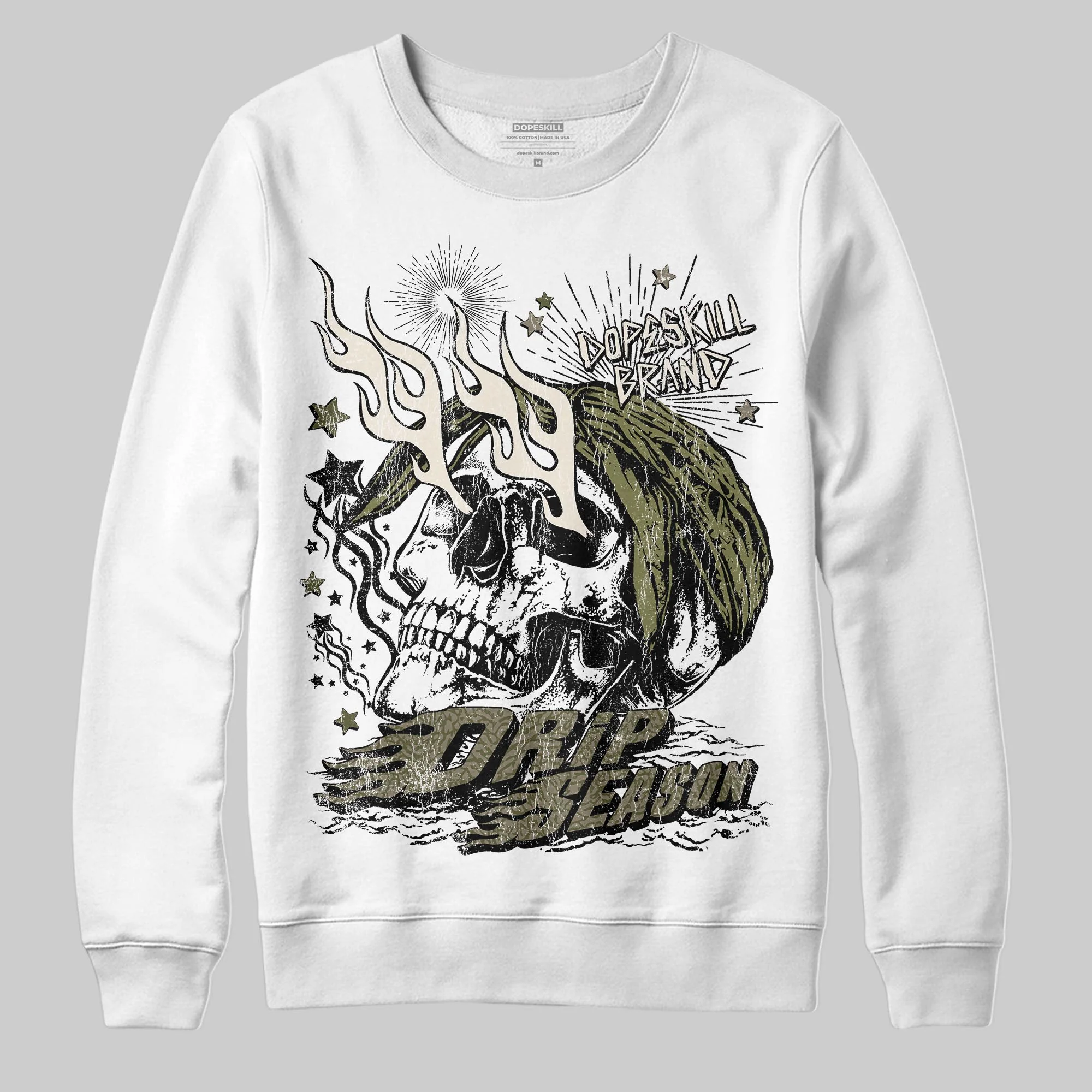 Medium Olive 3s DopeSkill Sweatshirt Drip Season Graphic - Image 2