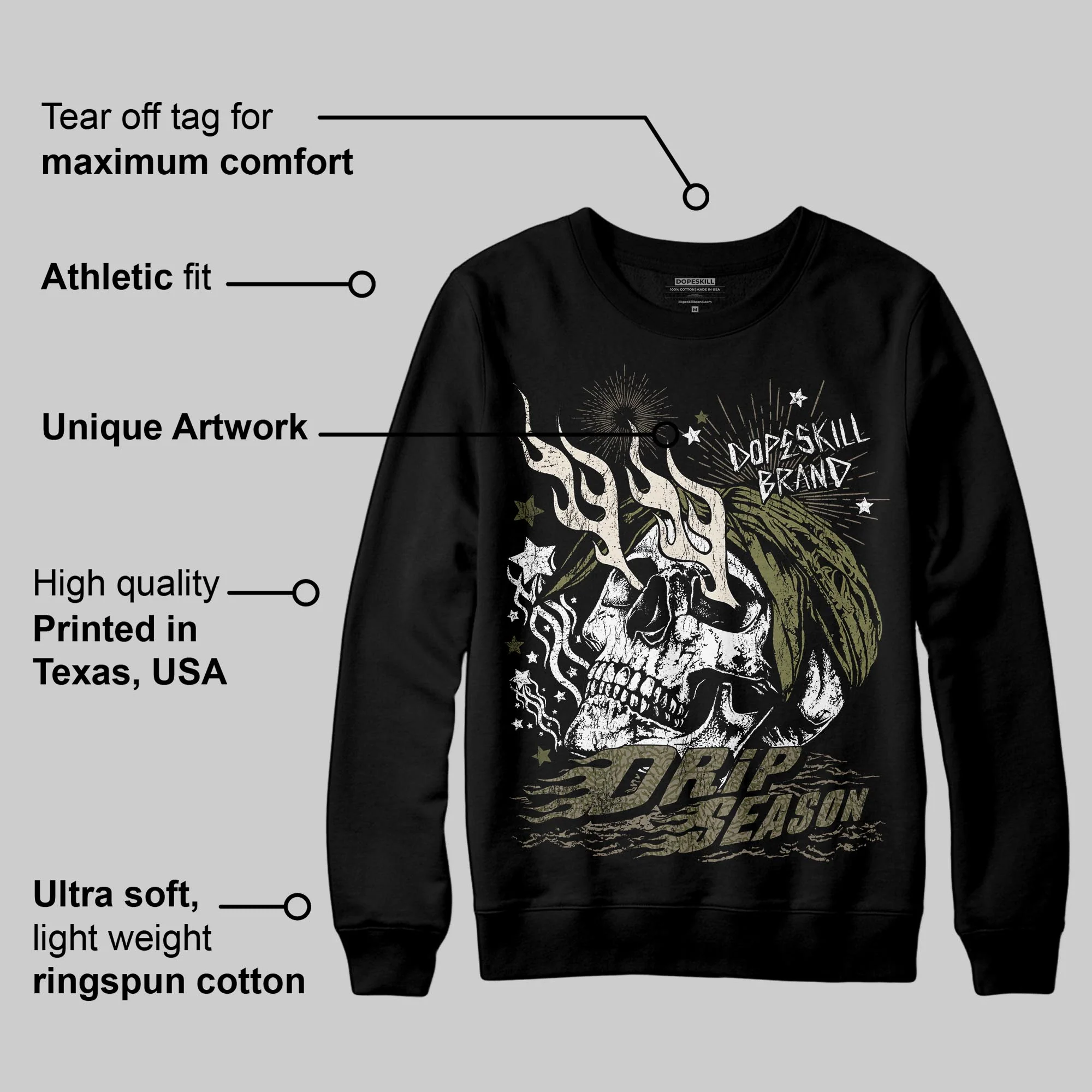 Medium Olive 3s DopeSkill Sweatshirt Drip Season Graphic - Image 3