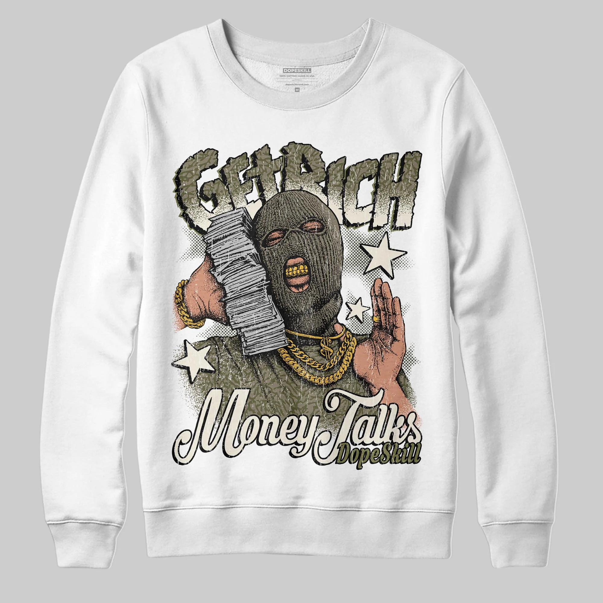 Medium Olive 3s DopeSkill Sweatshirt Get Rich Graphic - Image 2