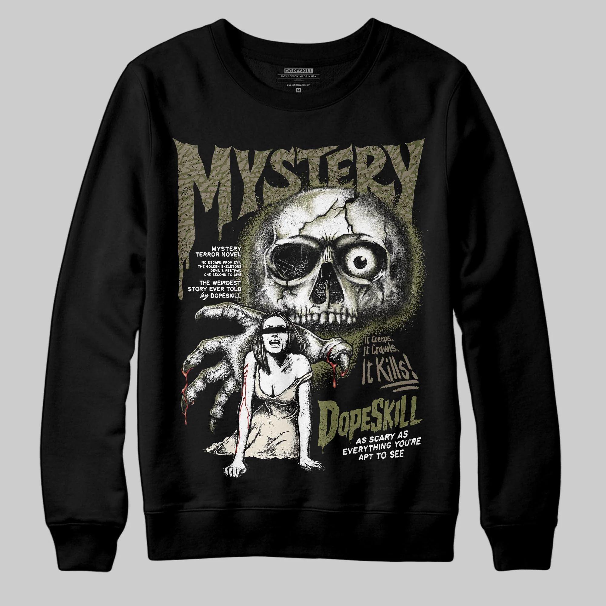 Medium Olive 3s DopeSkill Sweatshirt Mystery Ghostly Grasp Graphic