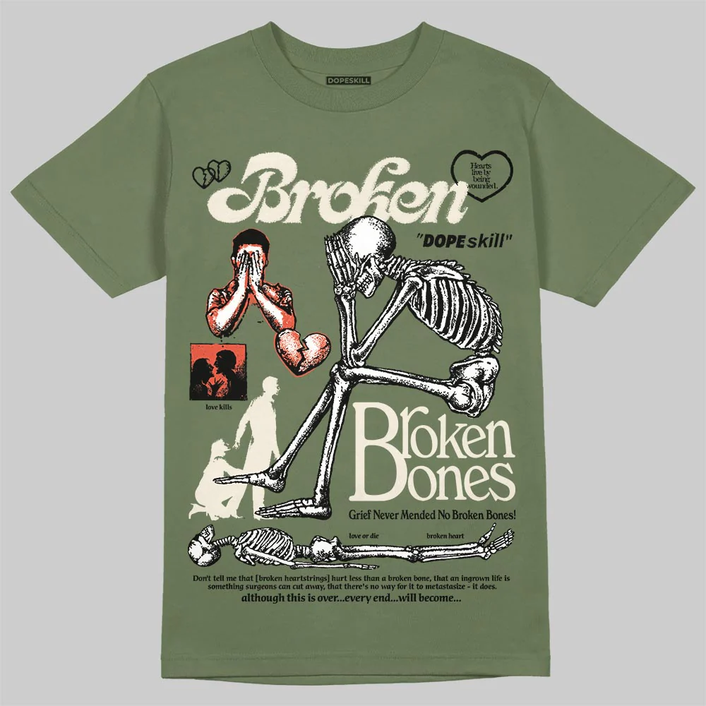 Medium Olive 3s DopeSkill T-Shirt Broken Bones Graphic - Image 3