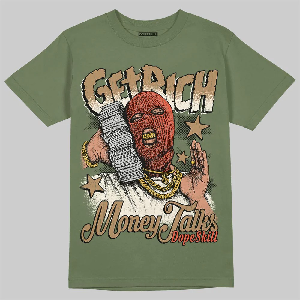 Medium Olive 3s DopeSkill T-Shirt Get Rich Graphic - Image 3