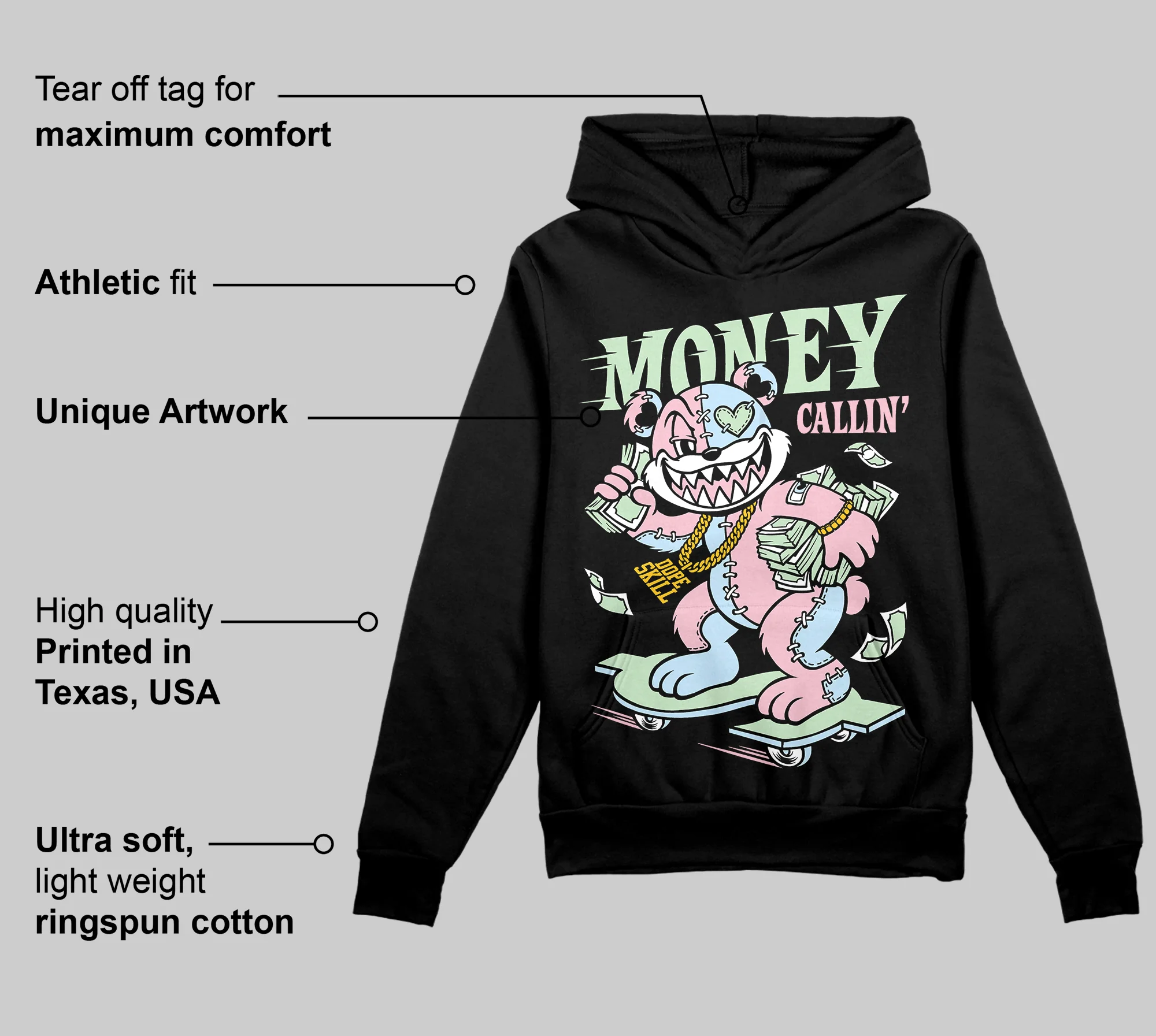 Medium Soft Pink 4s DopeSkill Hoodie Sweatshirt Money Callin' Graphic - Image 3