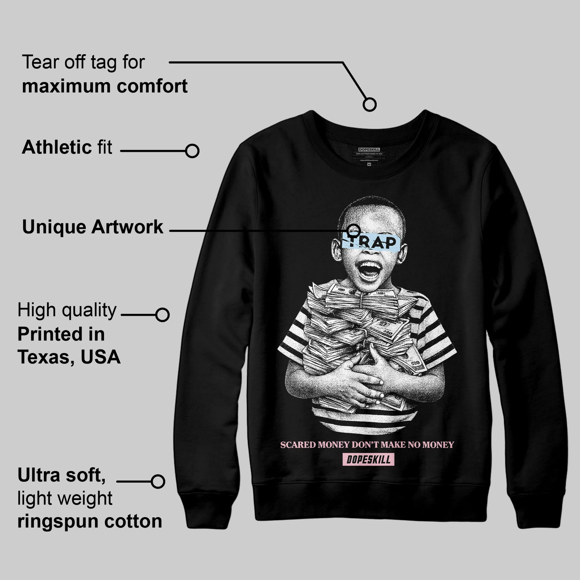 Medium Soft Pink 4s DopeSkill Sweatshirt Scared Money Don't Make No Money Graphic - Image 3