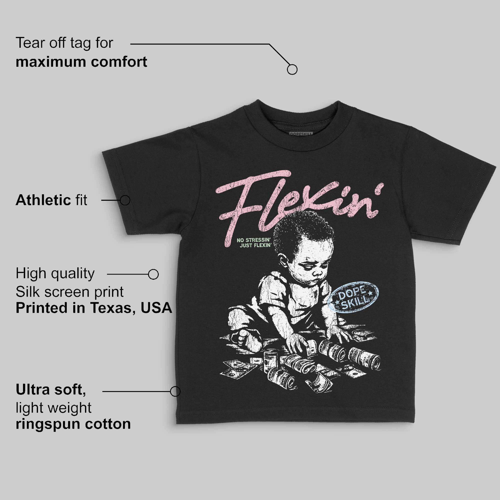 Medium Soft Pink 4s DopeSkill Toddler Kids T-shirt Flexin' Graphic - Image 3