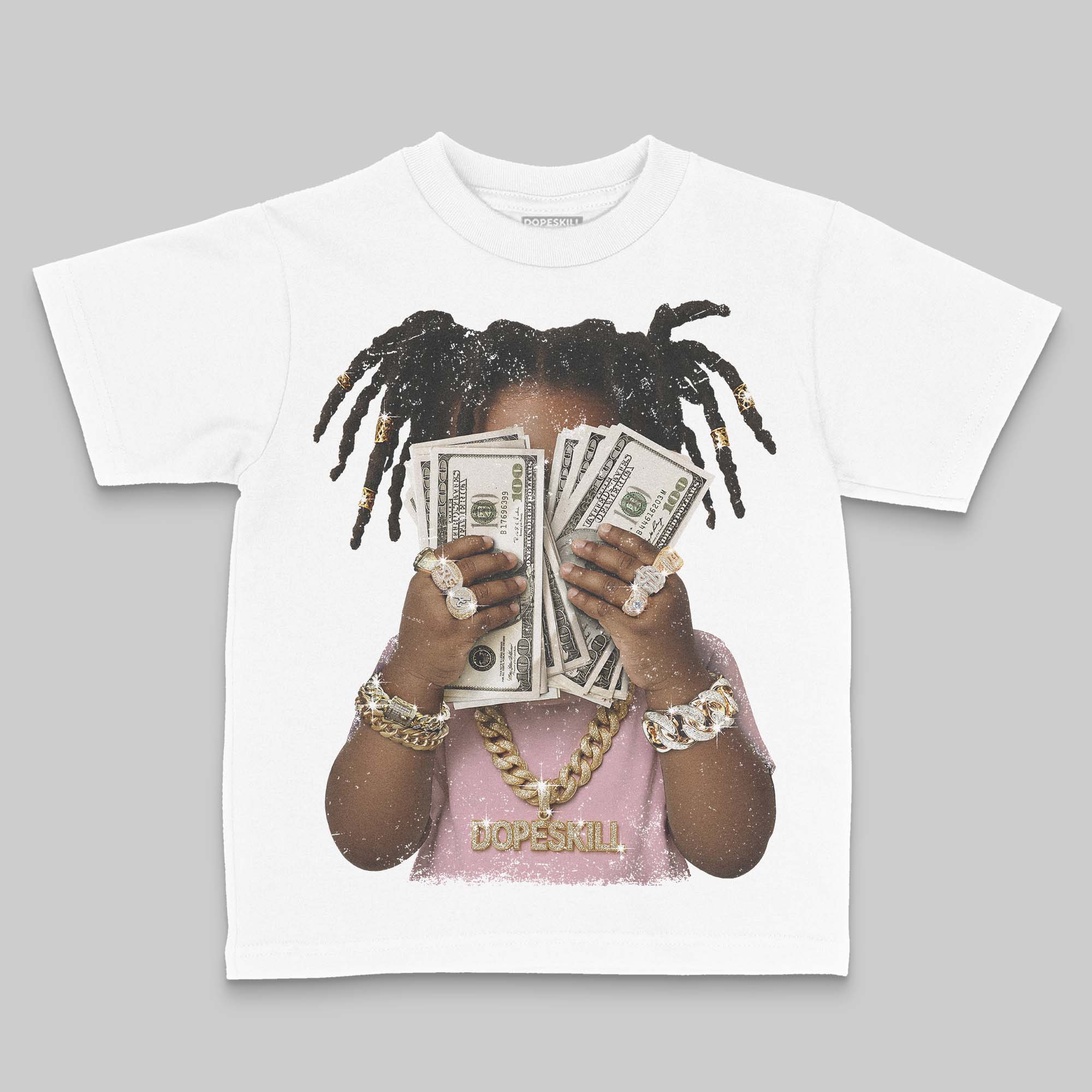 Medium Soft Pink 4s DopeSkill Toddler Kids T-shirt Rich Youth Graphic - Image 2
