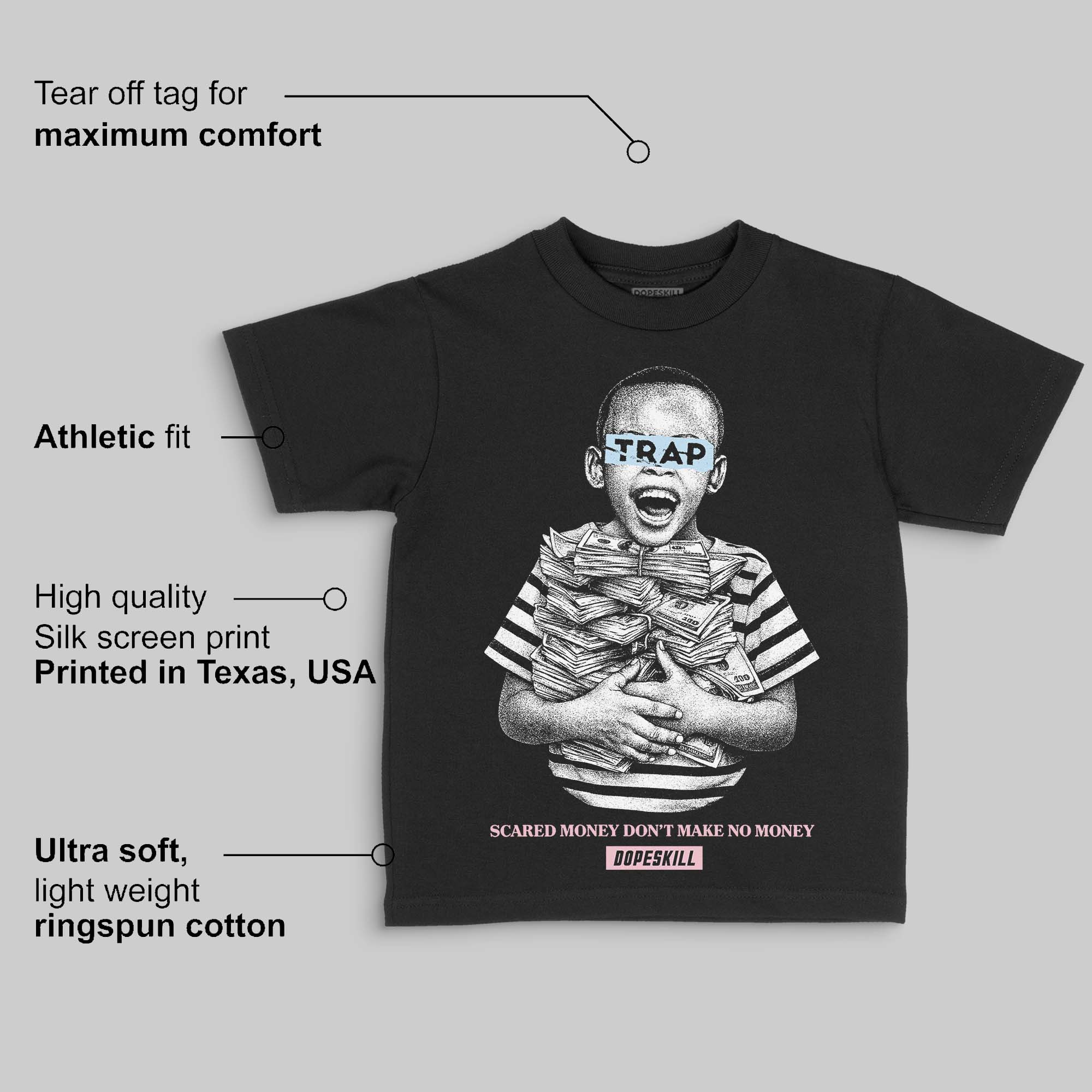 Medium Soft Pink 4s DopeSkill Toddler Kids T-shirt Scared Money Don't Make No Money Graphic - Image 3
