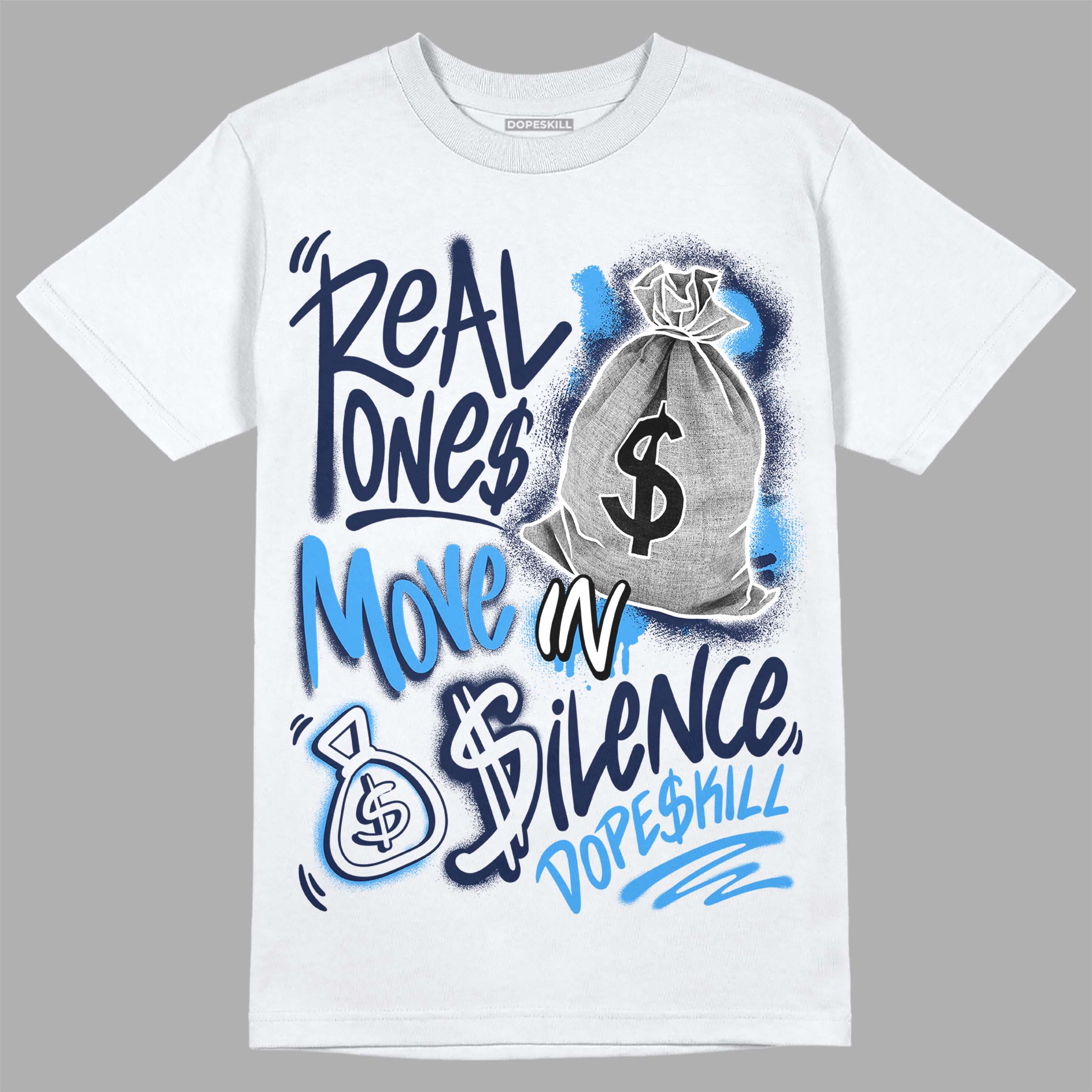 Midnight Navy 3s DopeSkill T-Shirt Real Ones Move In Silence Graphic
