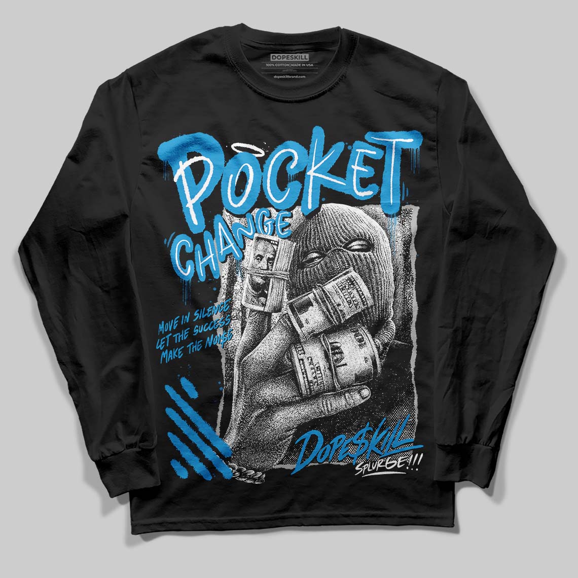Military Blue 4s DopeSkill Long Sleeve T-Shirt Pocket Change Graphic - Image 2