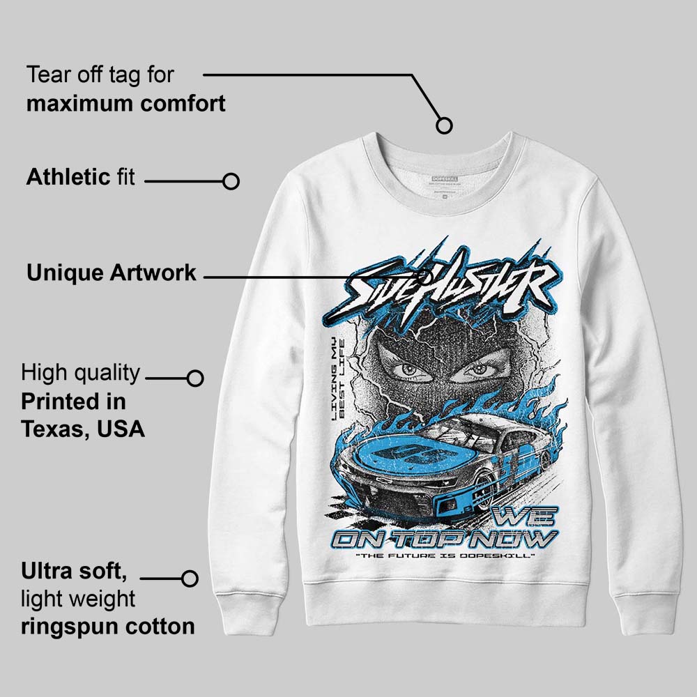 Military Blue 4s DopeSkill Sweatshirt New Side Hustler Graphic - Image 3