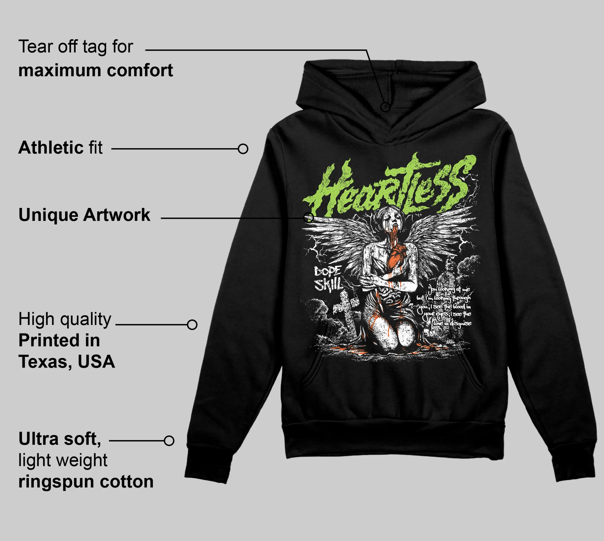 Neon Green Collection DopeSkill Hoodie Sweatshirt Heartless Graphic - Image 3