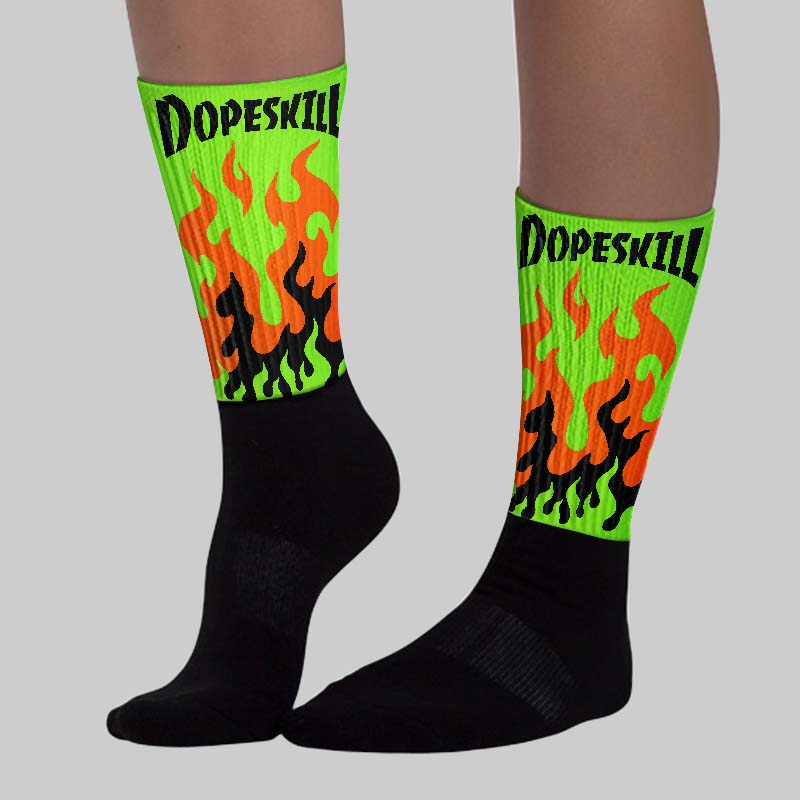 Neon Green Collection DopeSkill Sublimated Socks FIRE Graphic - Image 3