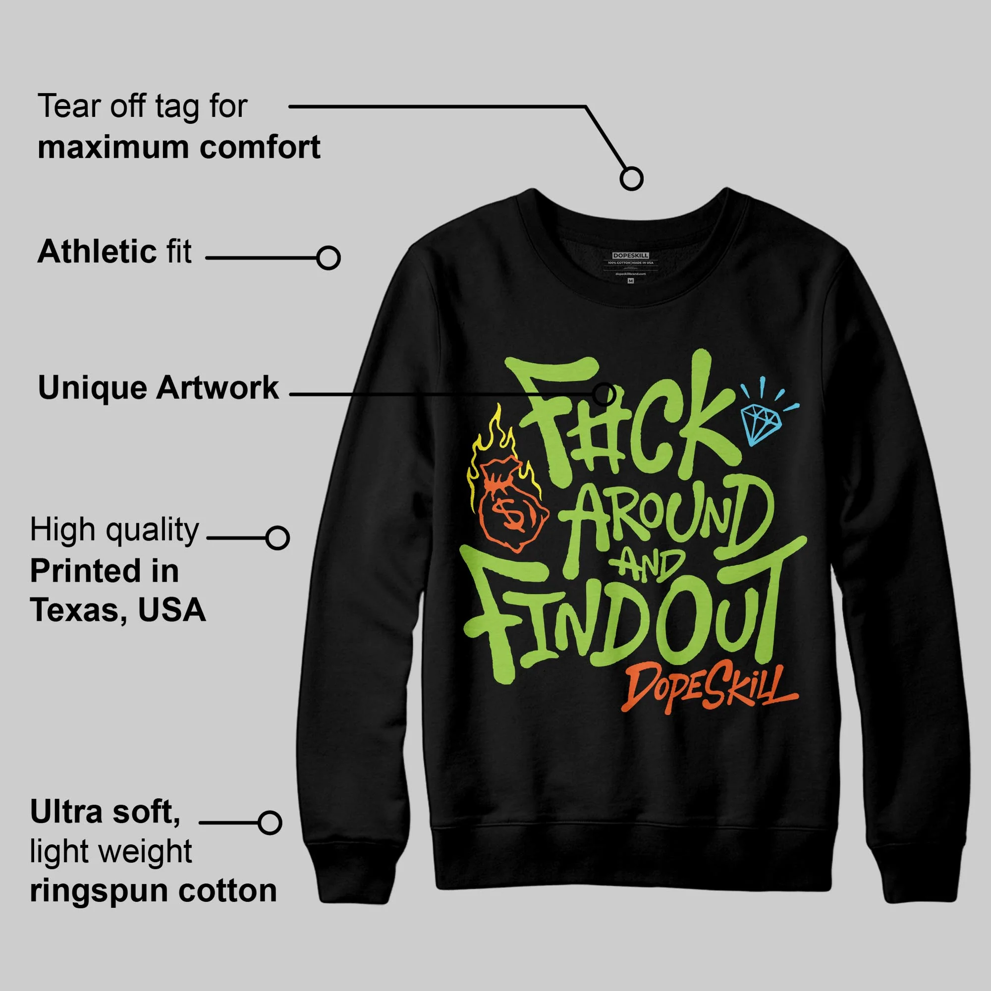 Neon Green Collection DopeSkill Sweatshirt F#ck Around And Find Out Graphic - Image 3