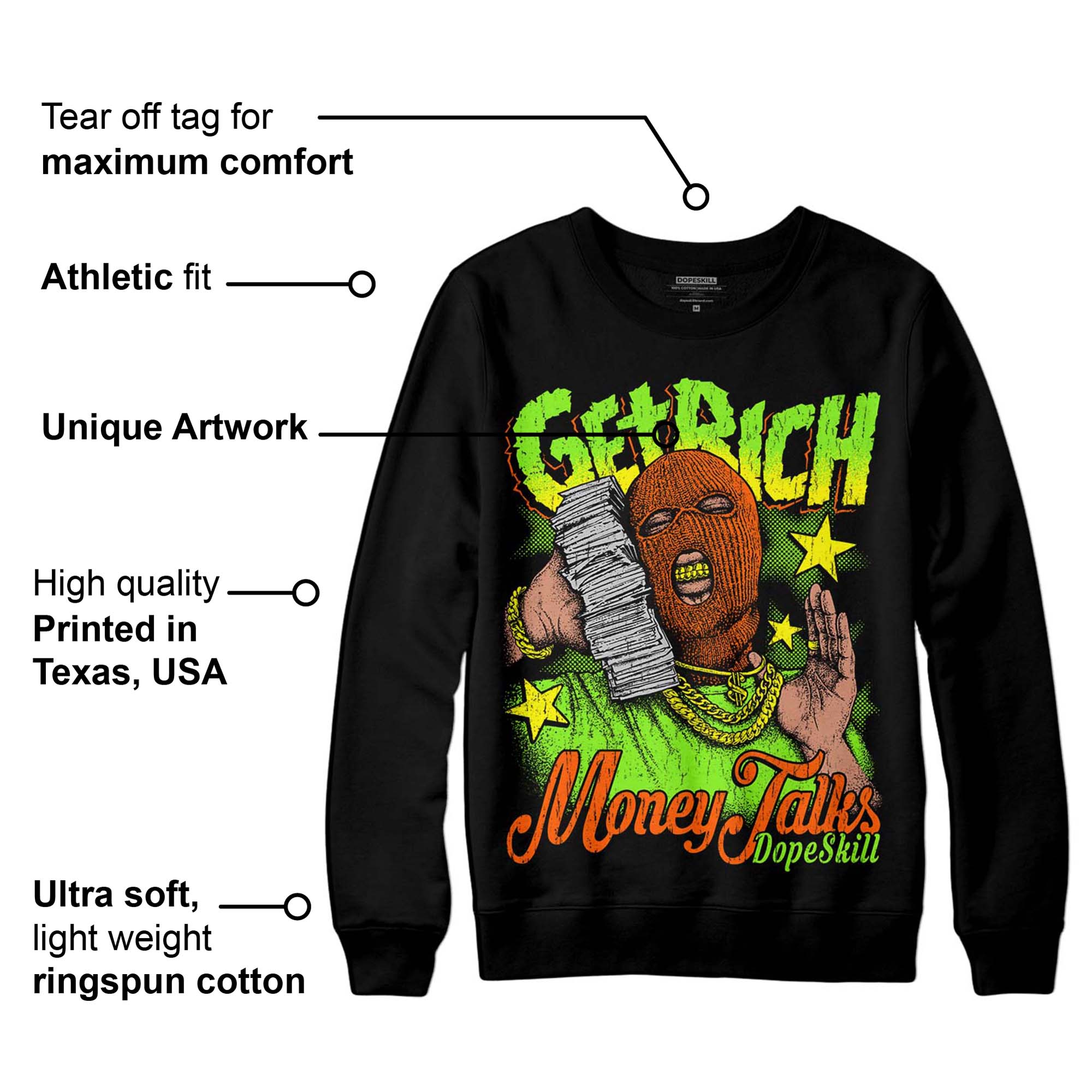 Neon Green Collection DopeSkill Sweatshirt Get Rich Graphic - Image 3