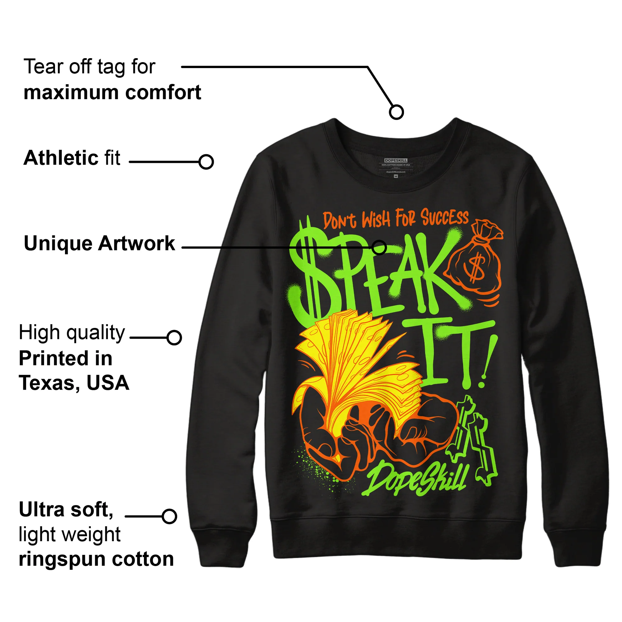 Neon Green Collection DopeSkill Sweatshirt Speak It Graphic - Image 3